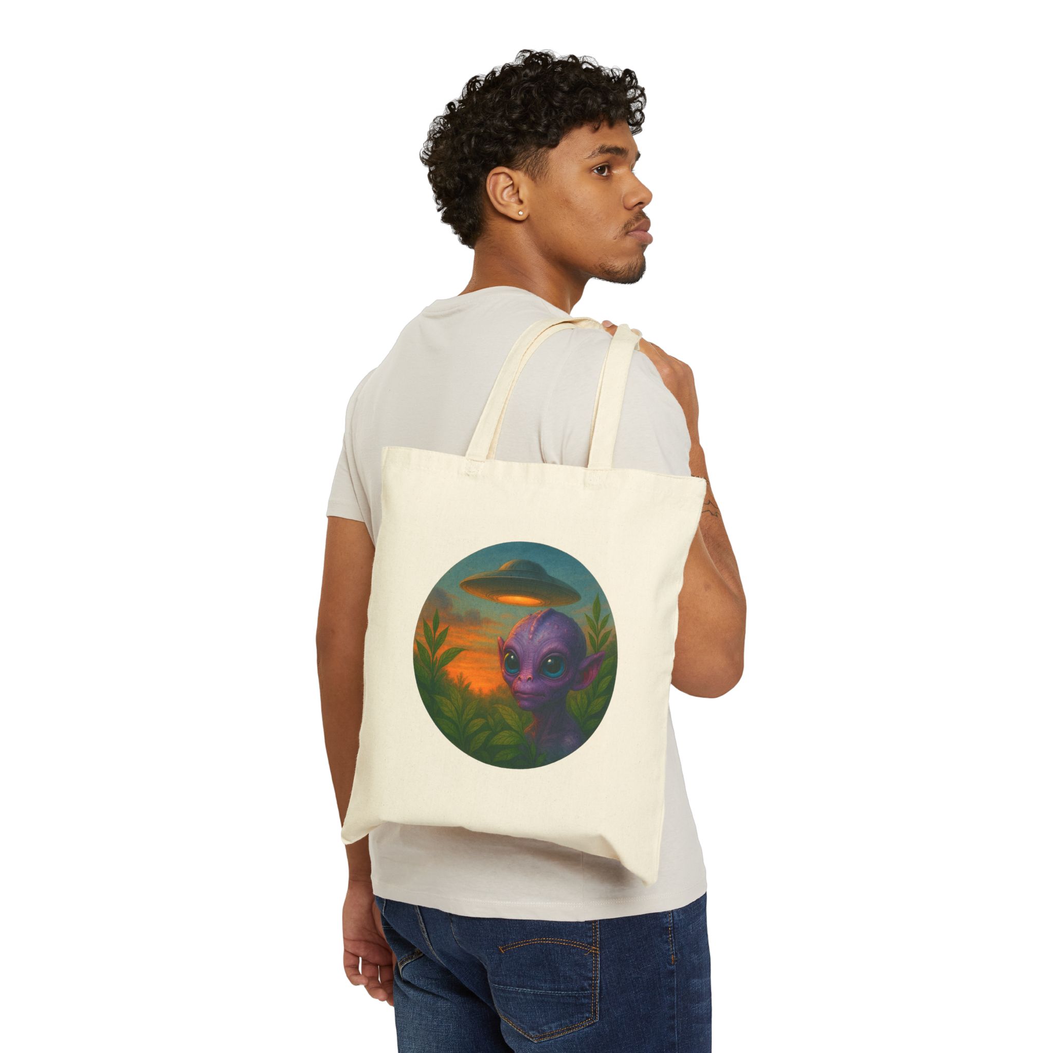 Alien shopping tote bag alien extraterrestrial whale fantasy funny retro cosmic vintage tote - Image 2