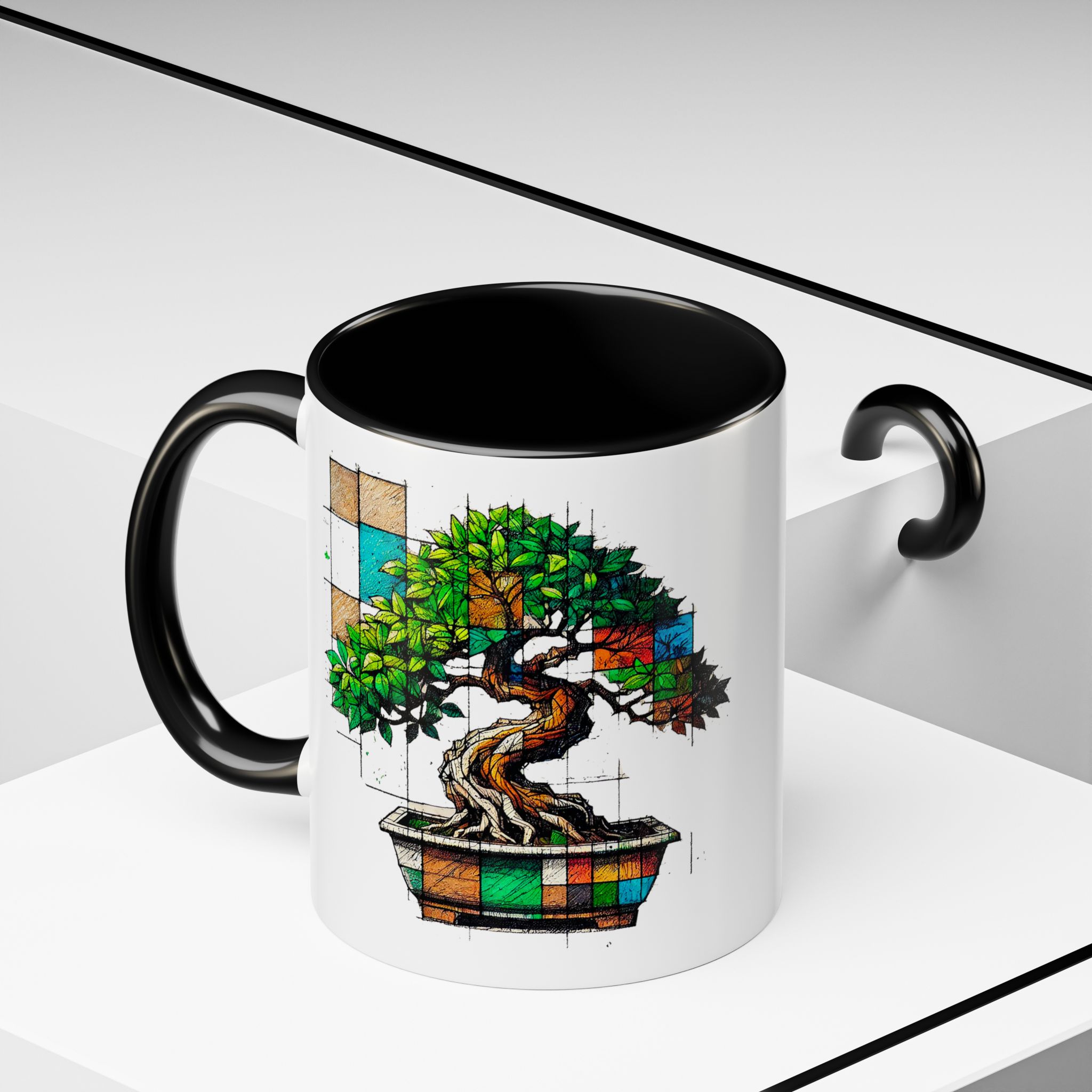 Bonsai mug zen nature style with original graphic pattern and cozy touch - Imagen 4