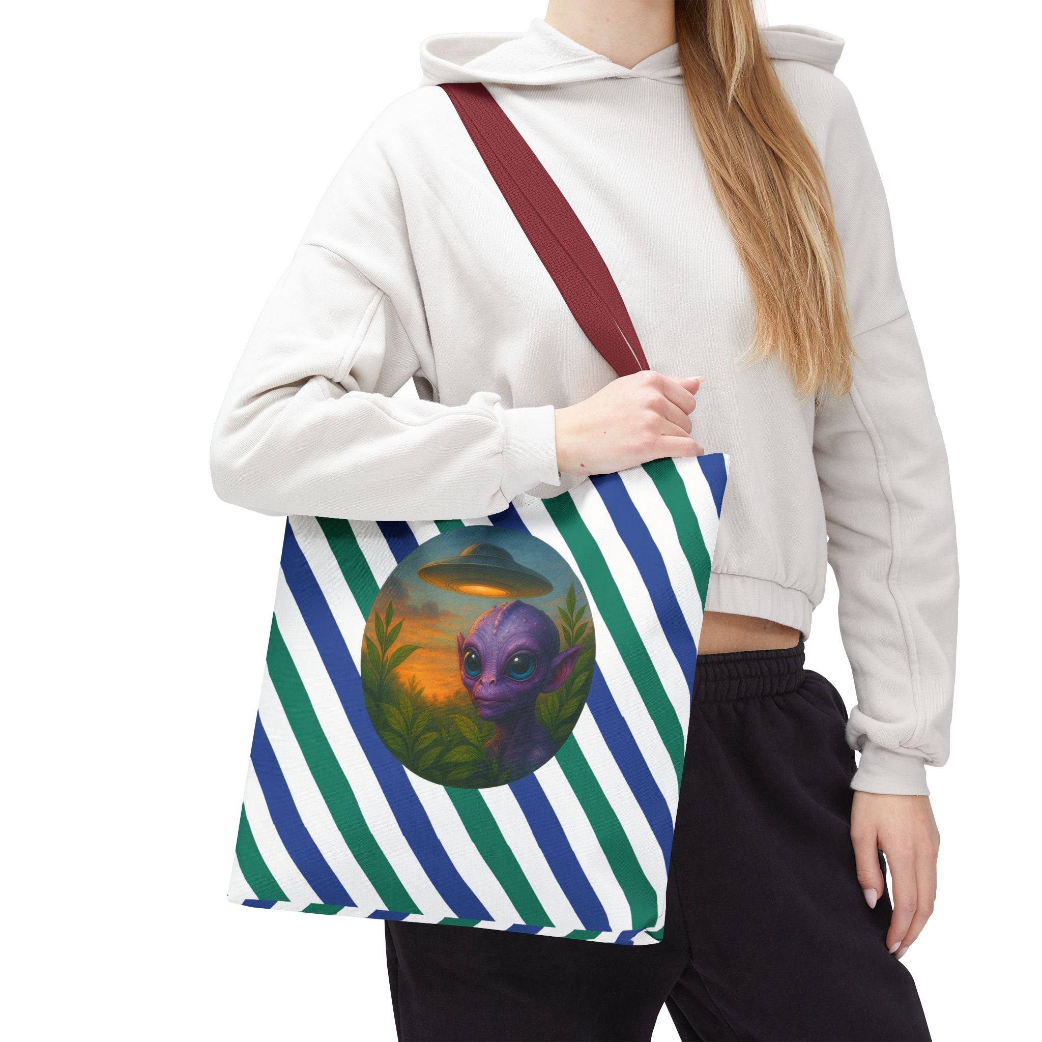Alien shopping tote bag alien extraterrestrial whale fantasy funny retro cosmic vintage tote - Image 10