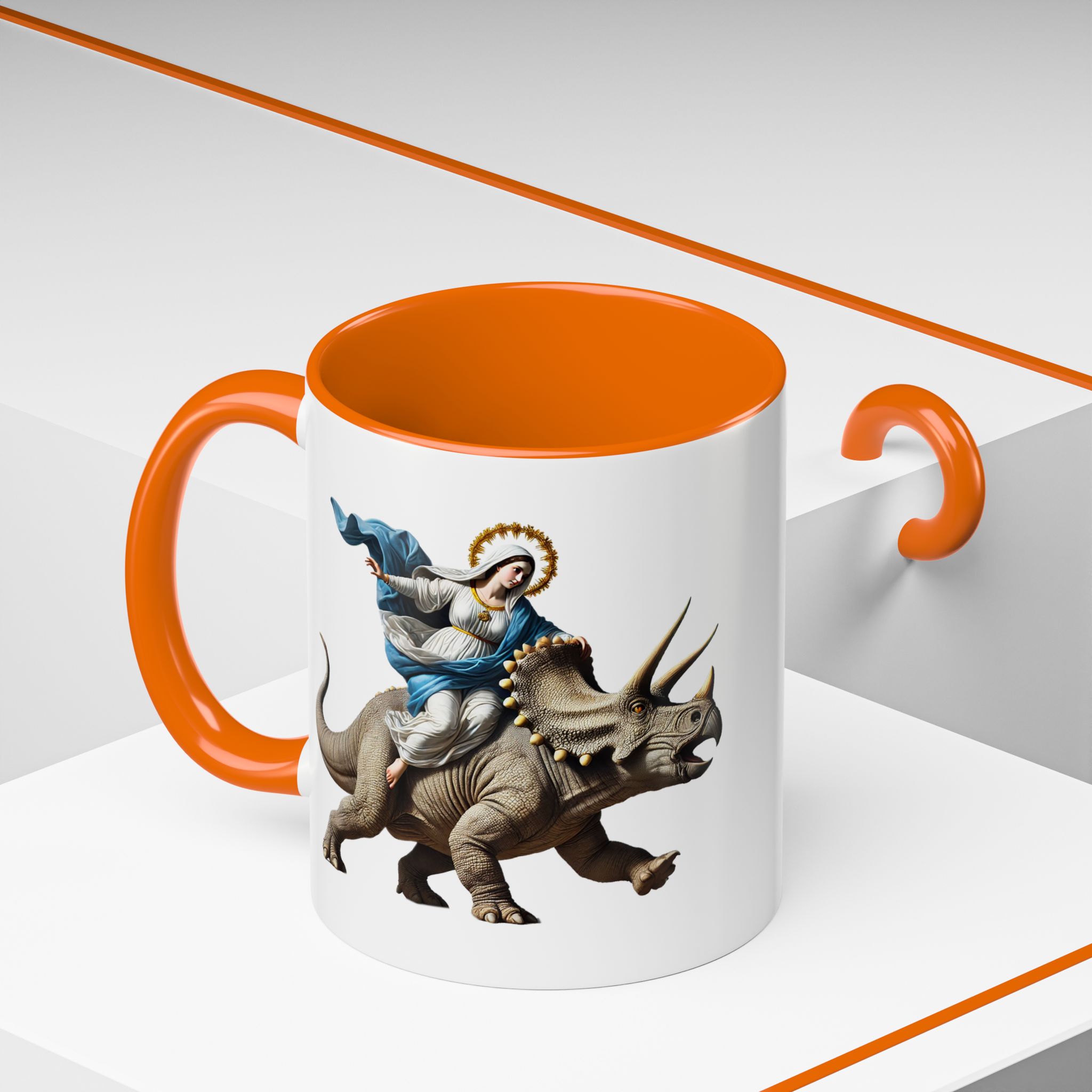 Sarcastic Coffee mug jurassic Virgin mary riding triceratops funny office mug boho gift tea cup cute accessory – Image 44