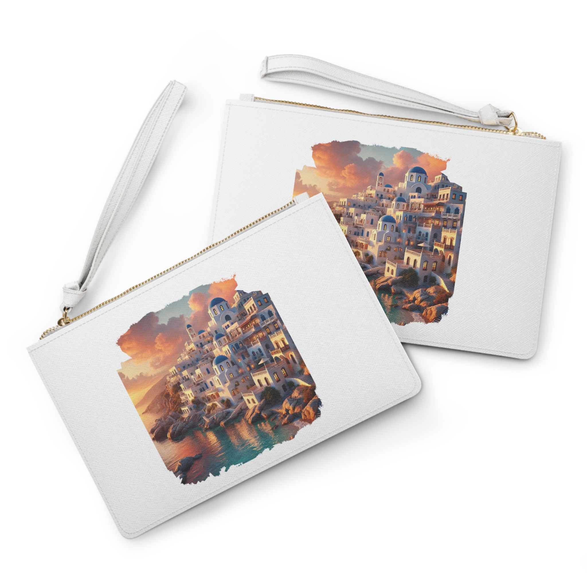 Landscape evening bag Santorini caldera clutch bag nature print greece clothing gift vintage Handbag cool purse unique – Image 2