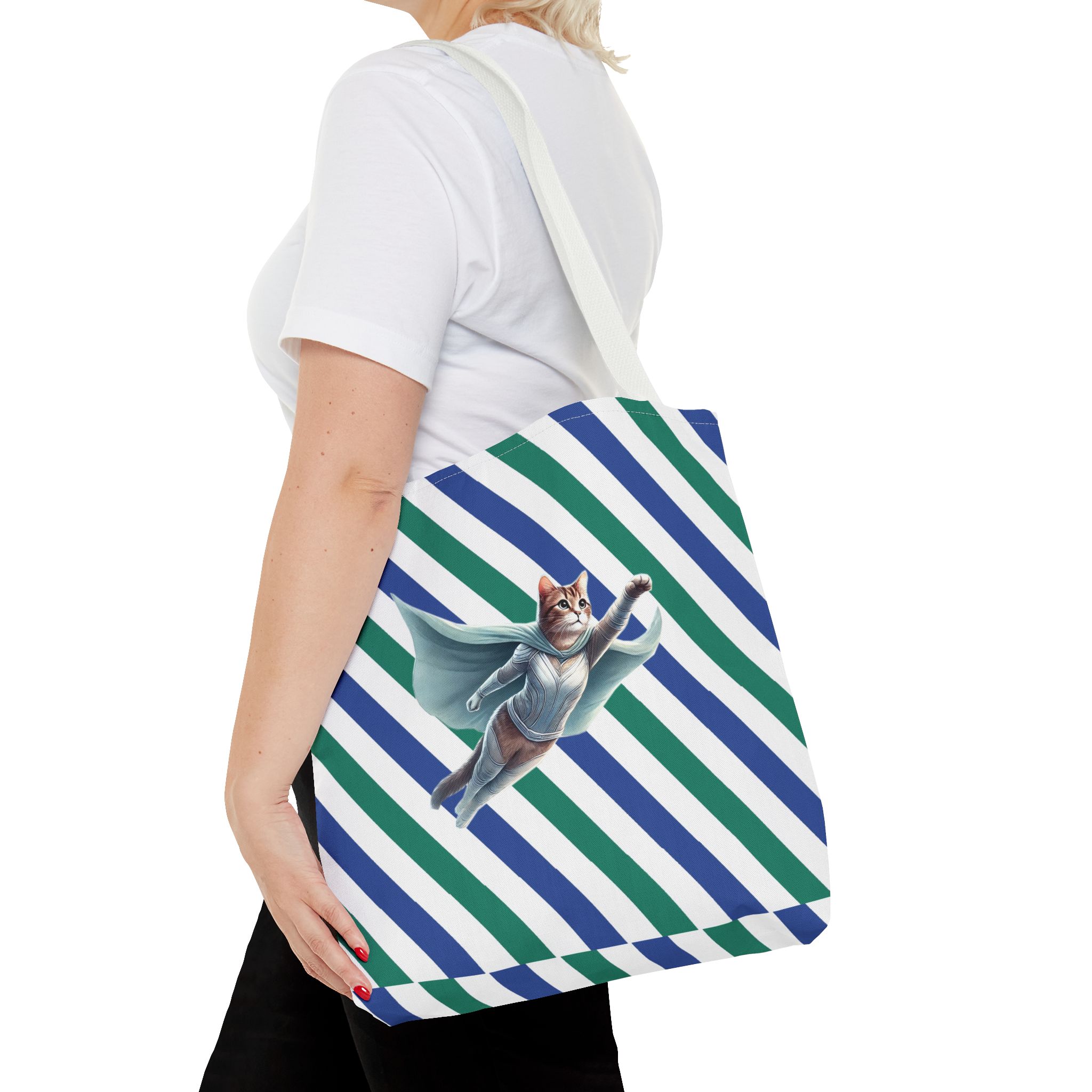 Superhero tote bag cat canvas tote bag funny shoulder bag fantasy design kitten lover cool cat purse – Image 16