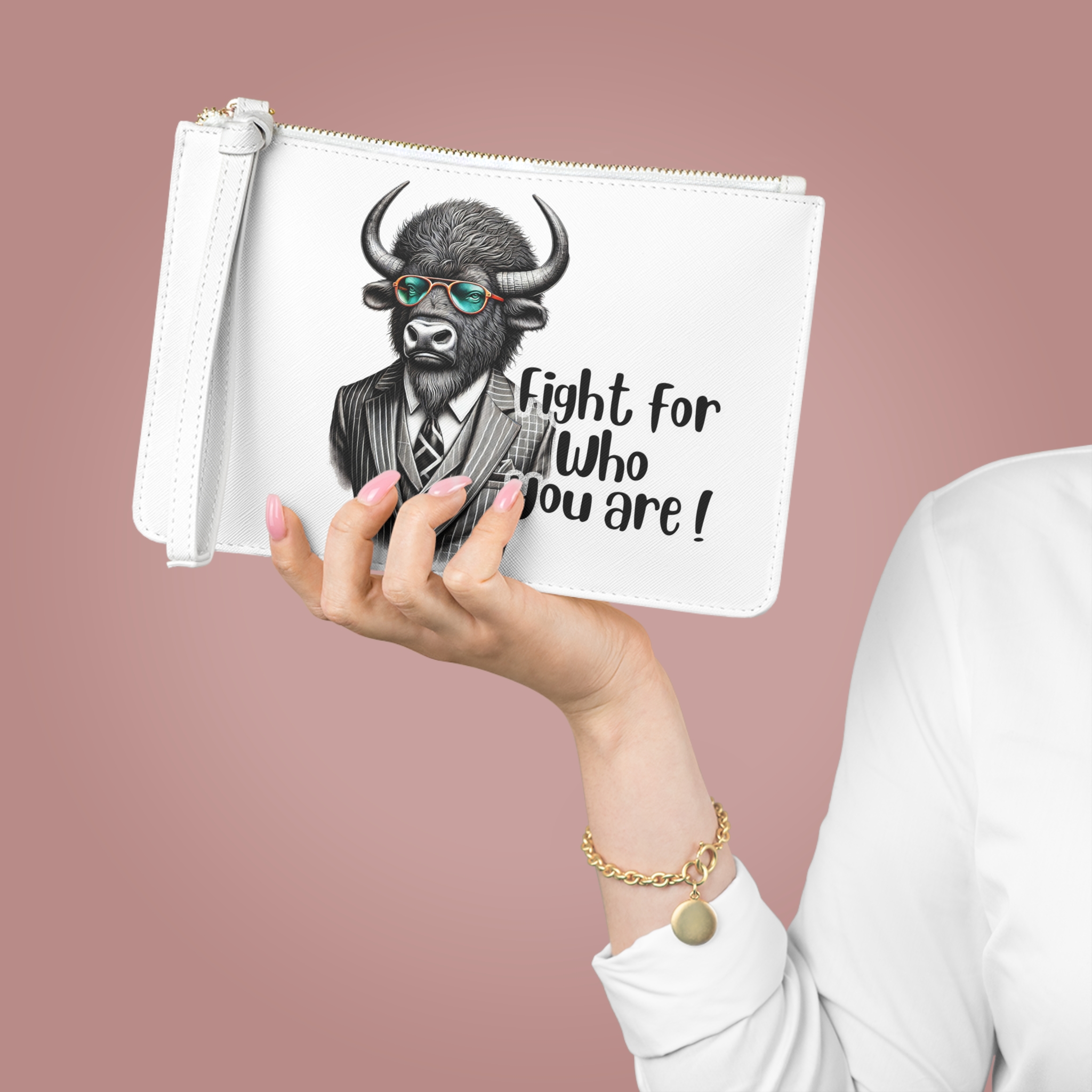 Clutch bag Vintage bag Motivational funny clutch bag Bison design evening bag for self confidence purse