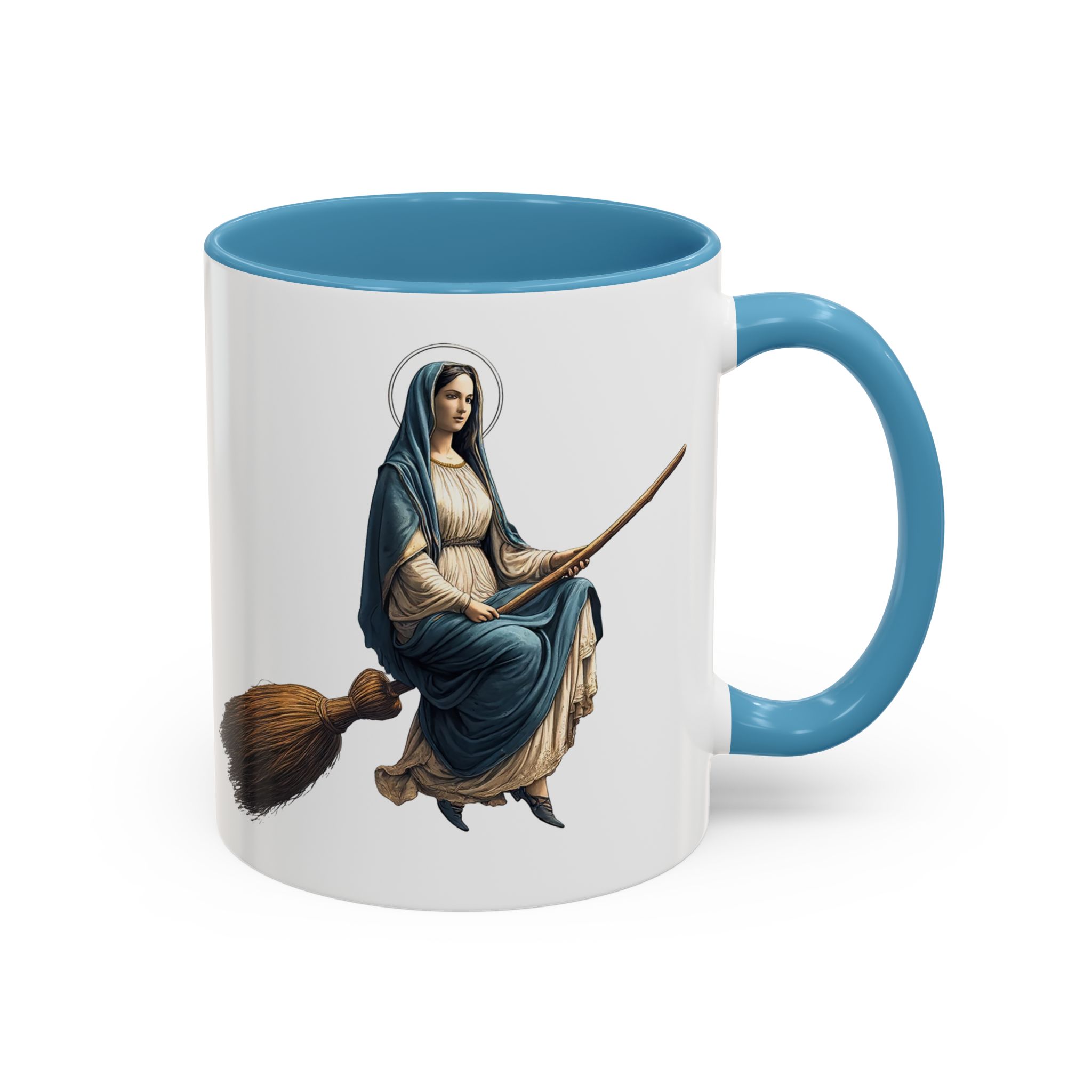 Funny Mug coffee lover gift for her Virgin Mary witch broom Sarcastic mug office accessory tea cup religious design unique