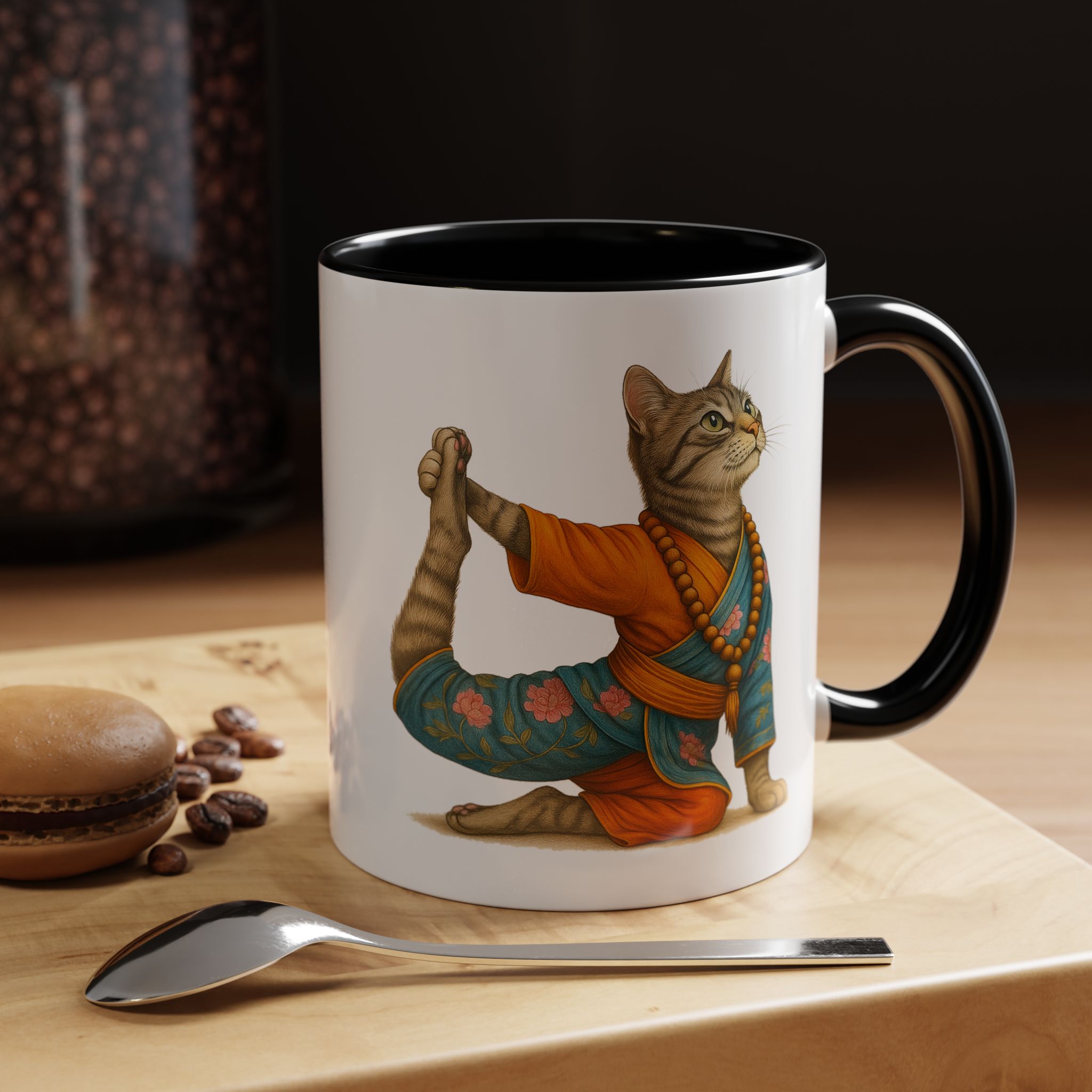 Tea mug Cat lover coffee cup cool gift for her office Mug yoga accessory kitten meditation pet mindfulness print - Image 3