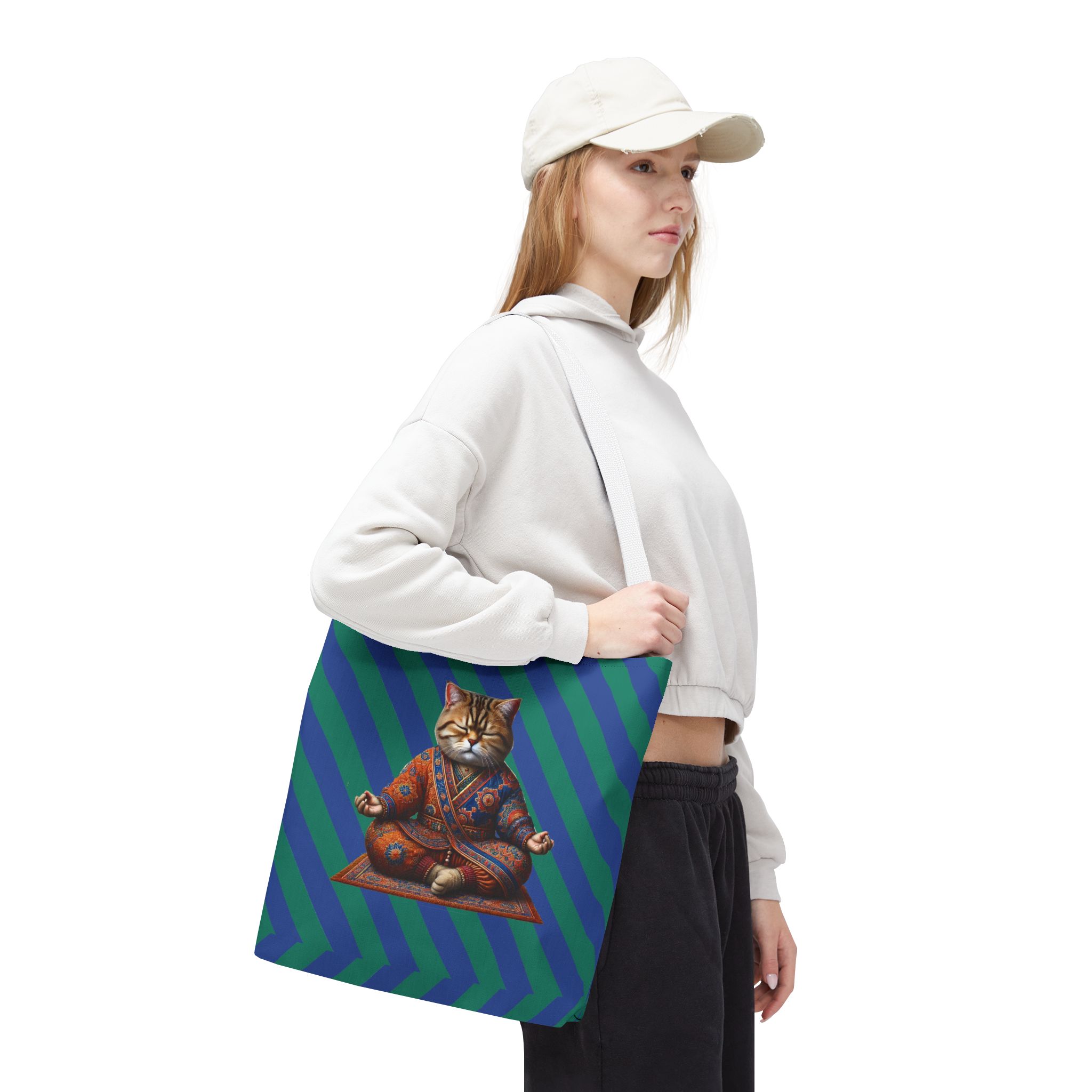 Canvas Tote bag Cat meditation handbag yoga bag vintage buddha mindfulness purse – Image 16
