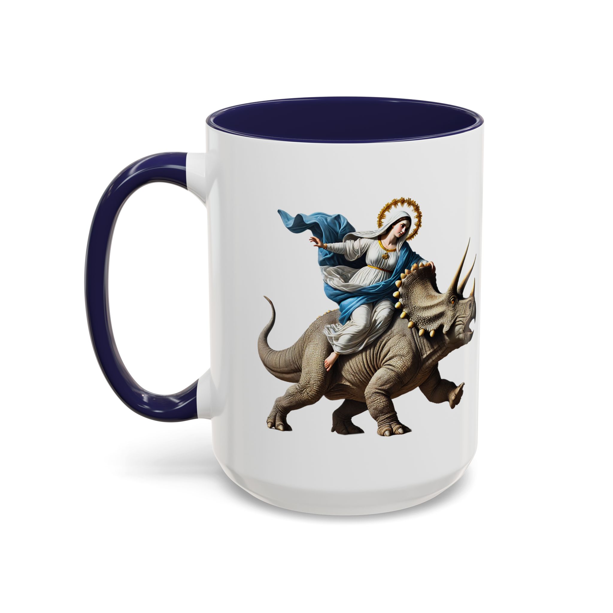 Sarcastic Coffee mug jurassic Virgin mary riding triceratops funny office mug boho gift tea cup cute accessory – Image 26