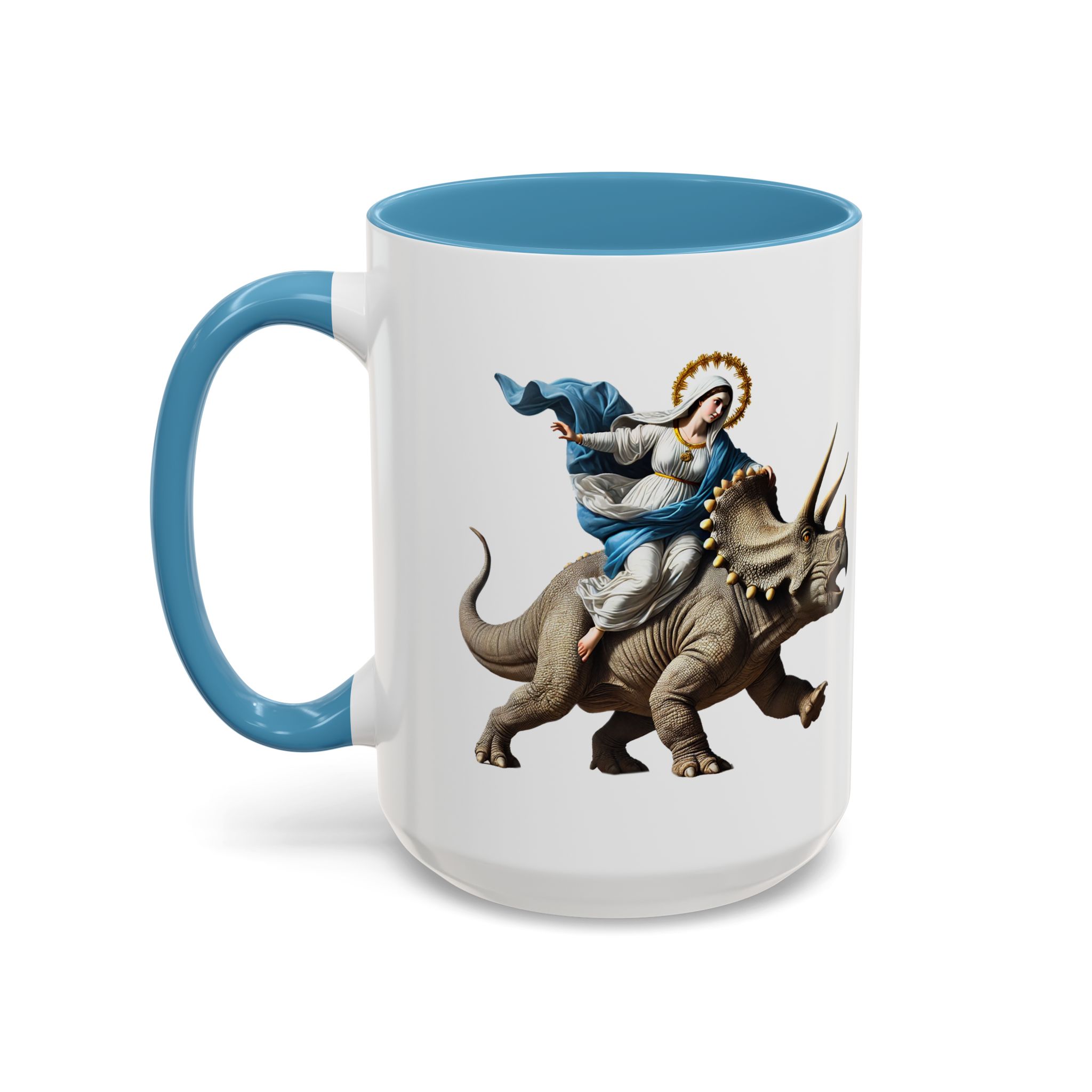 Sarcastic Coffee mug jurassic Virgin mary riding triceratops funny office mug boho gift tea cup cute accessory – Image 38