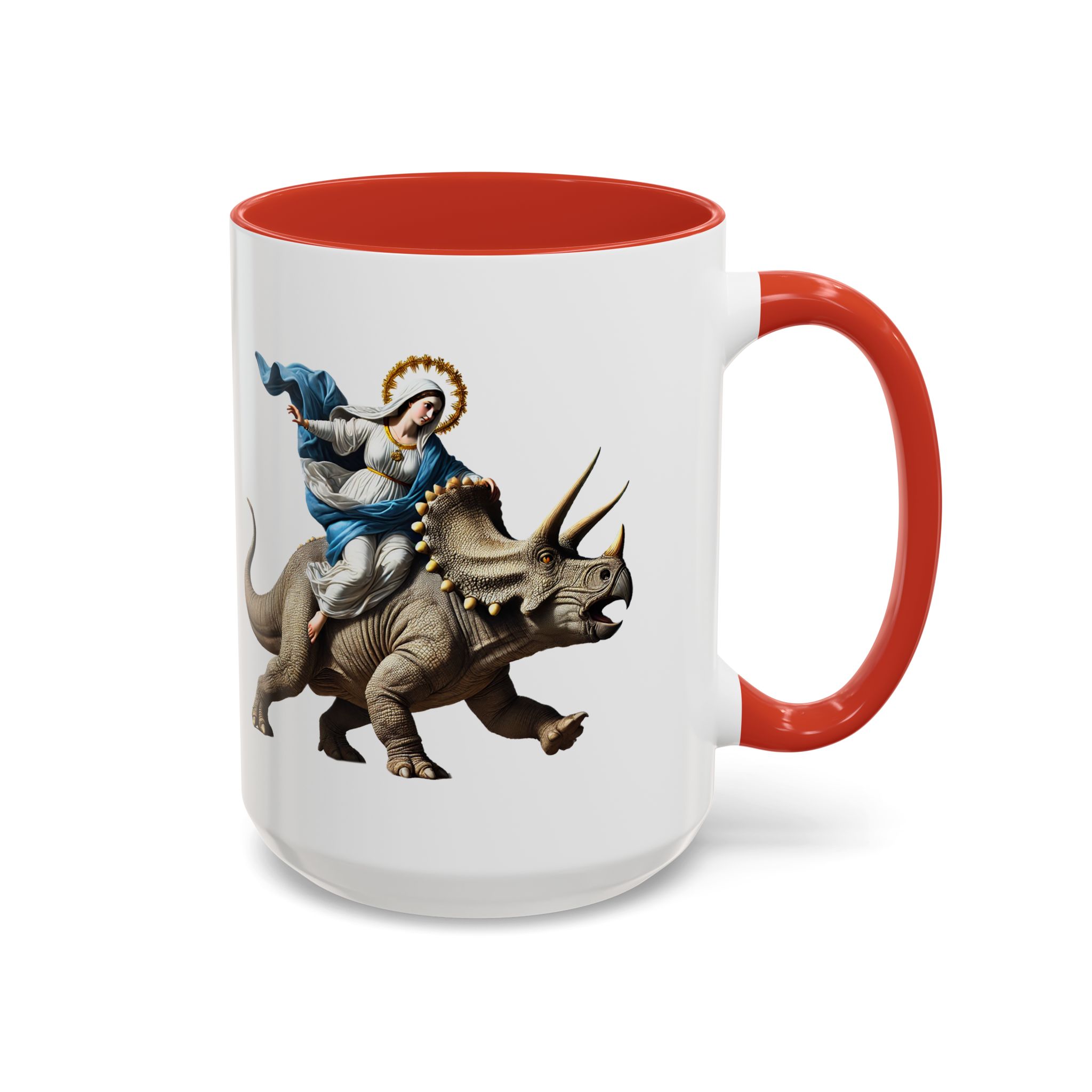 Sarcastic Coffee mug jurassic Virgin mary riding triceratops funny office mug boho gift tea cup cute accessory – Image 33
