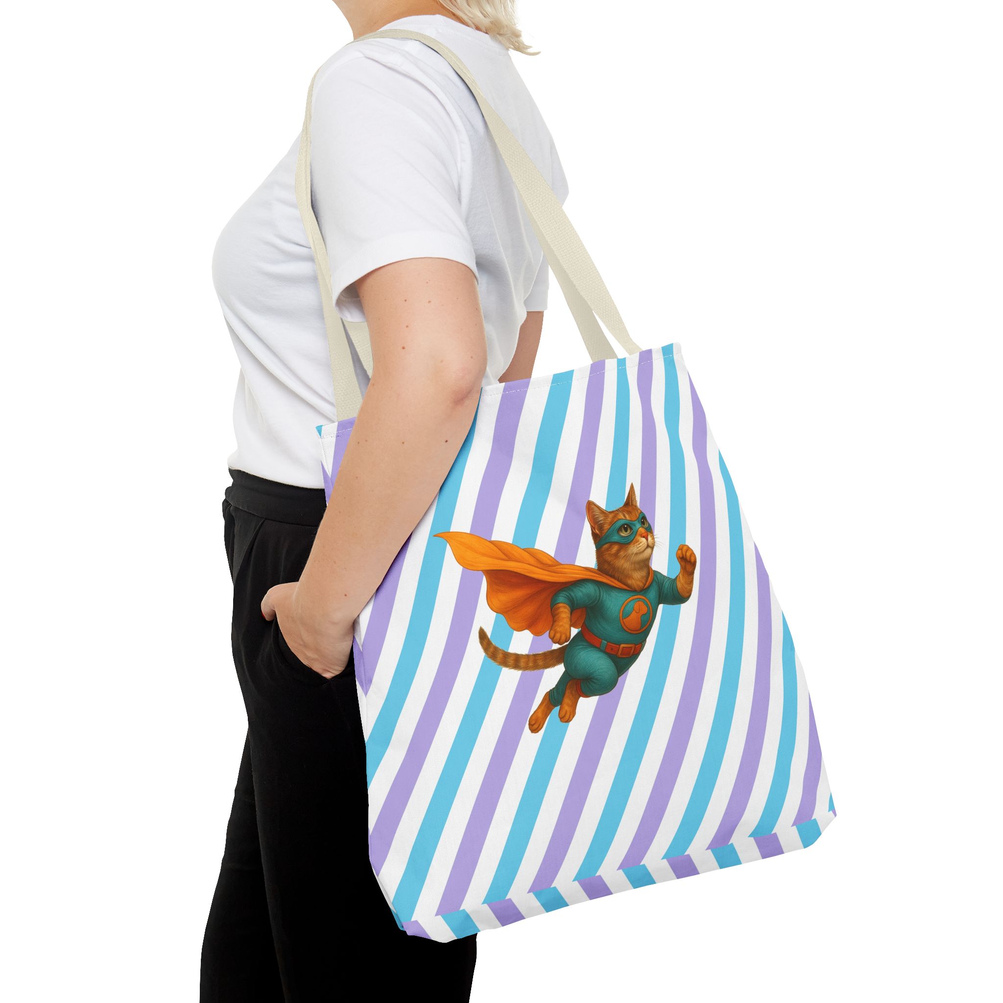 superhero tote bag cat canvas tote bag funny handbag fantasy purse kitten lover cool cat shoulder bag – Image 24