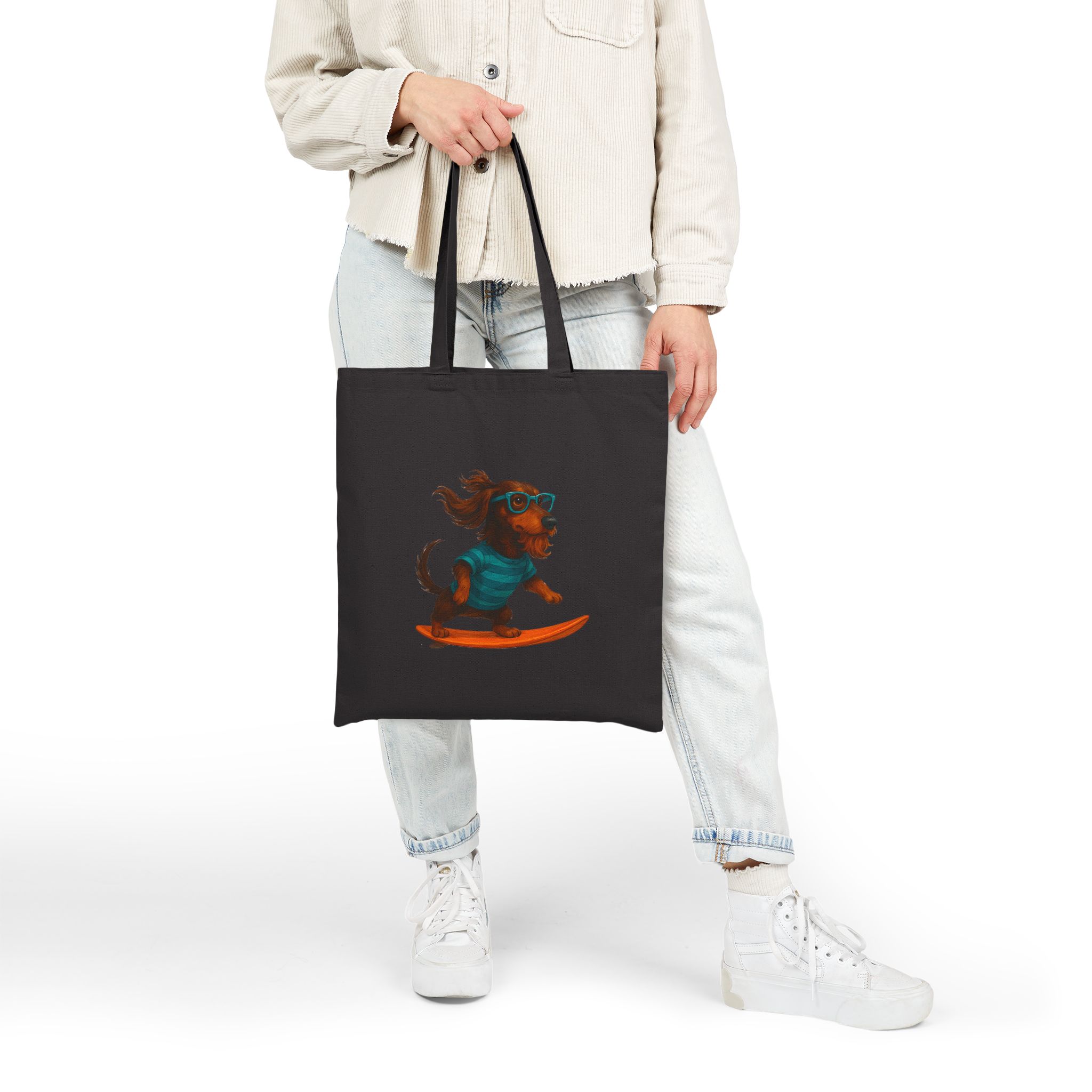 Cool canvas tote bag Dog Surfer tote bag dachshund lover gift shoulder bag surf handbag - Image 8