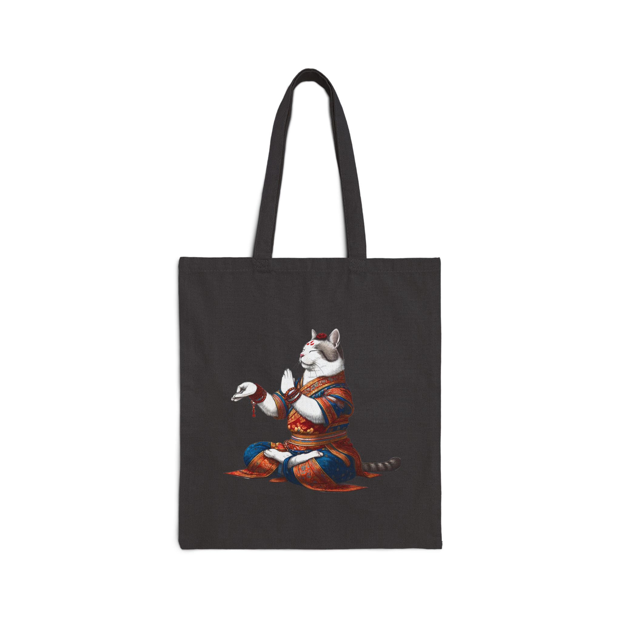 Canvas Tote bag Cat meditation handbag yoga bag vintage buddha mindfulness purse - Image 5