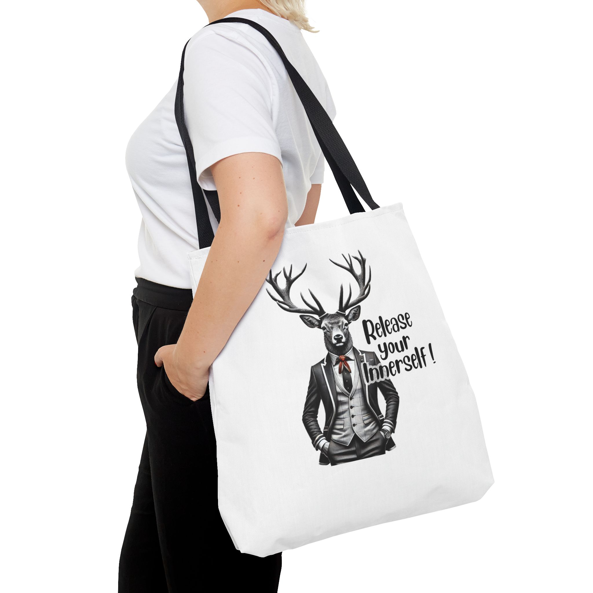 Canvas tote bag Motivational funny tote bag cool vintage bag deer design cute tote bag for self confidence shoulder bag – Image 6