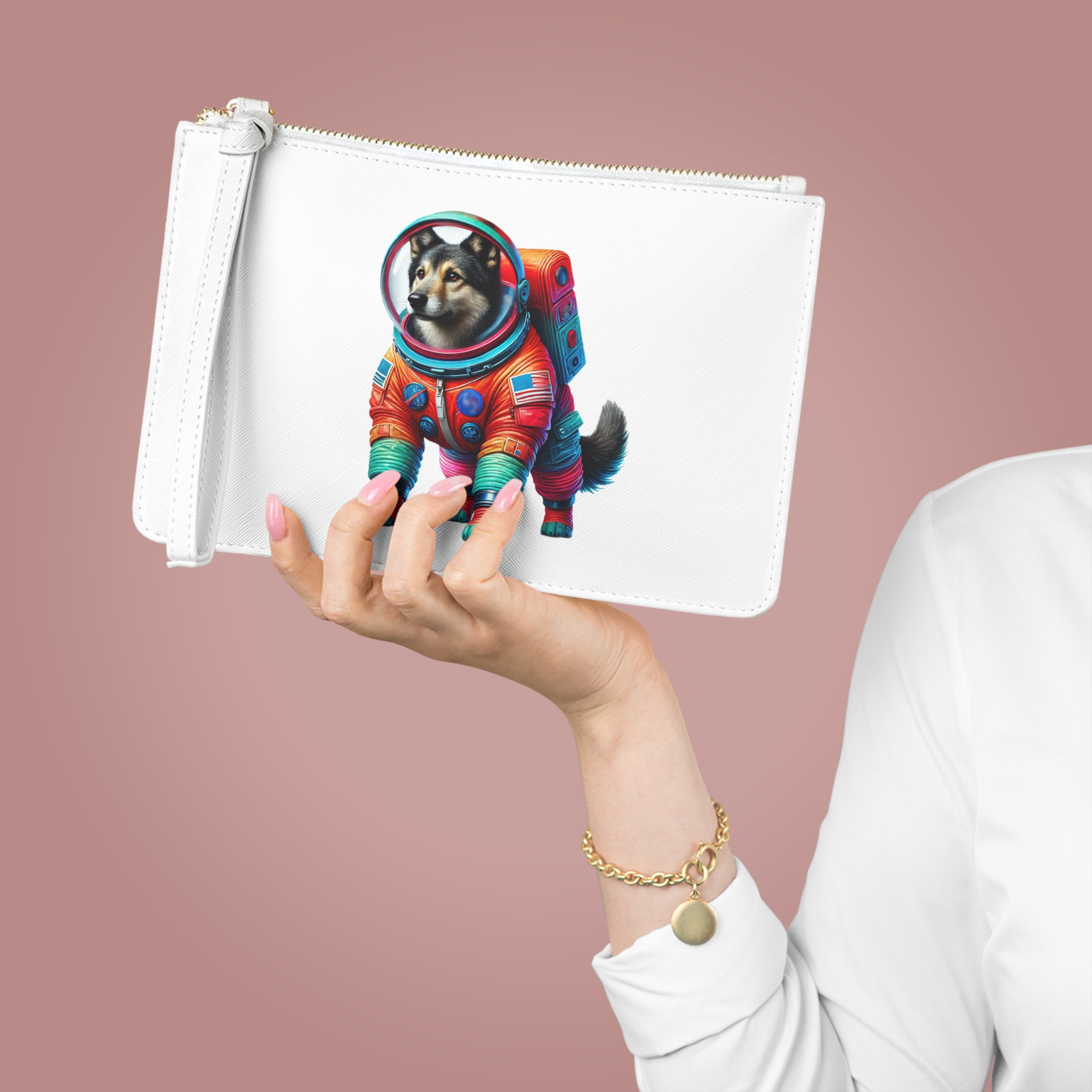 Funny Clutch bag Dog Astronaut evening bag outerspace dog vintage gift purse pet lover handbag purse