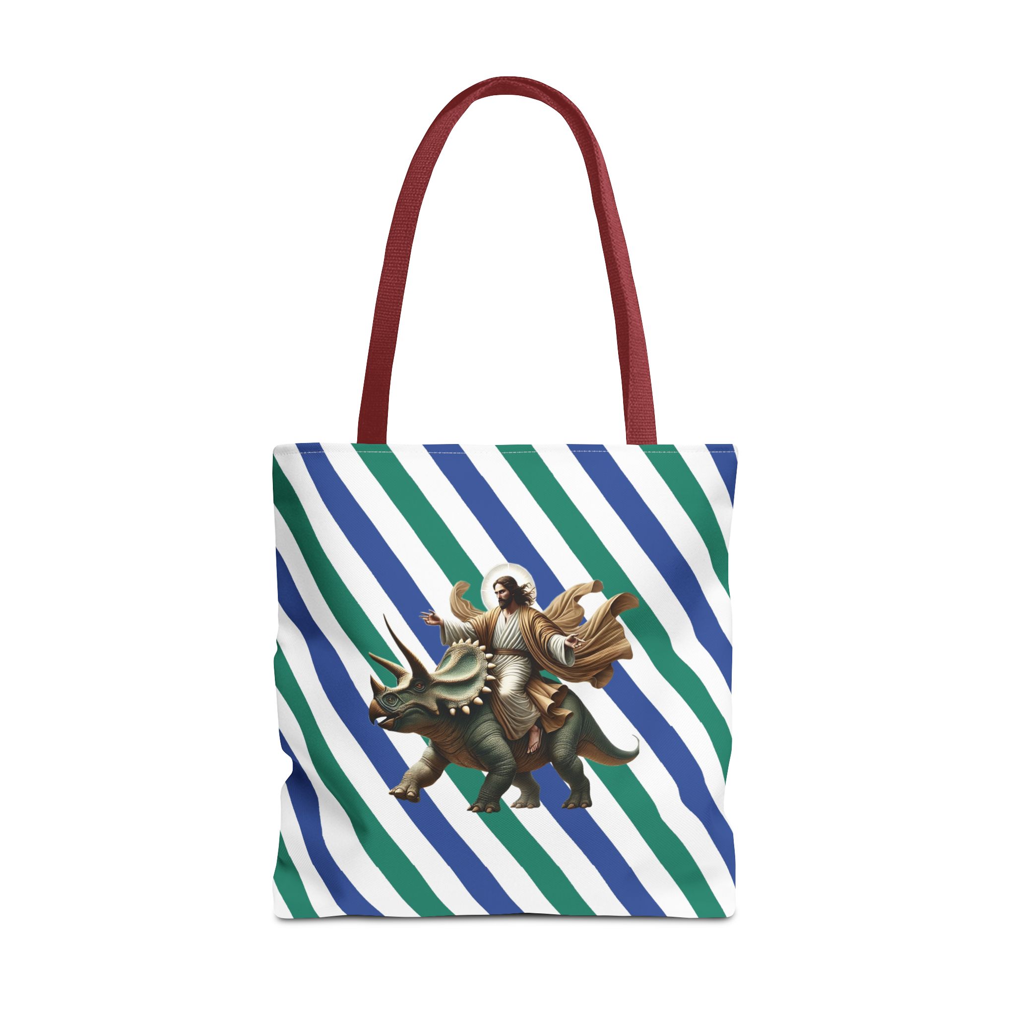 Fun canvas tote bag jurassic boho tote bag Jesus riding triceratops shoulder bag satiric purse religious design sarcastic cute tote bag – Image 11