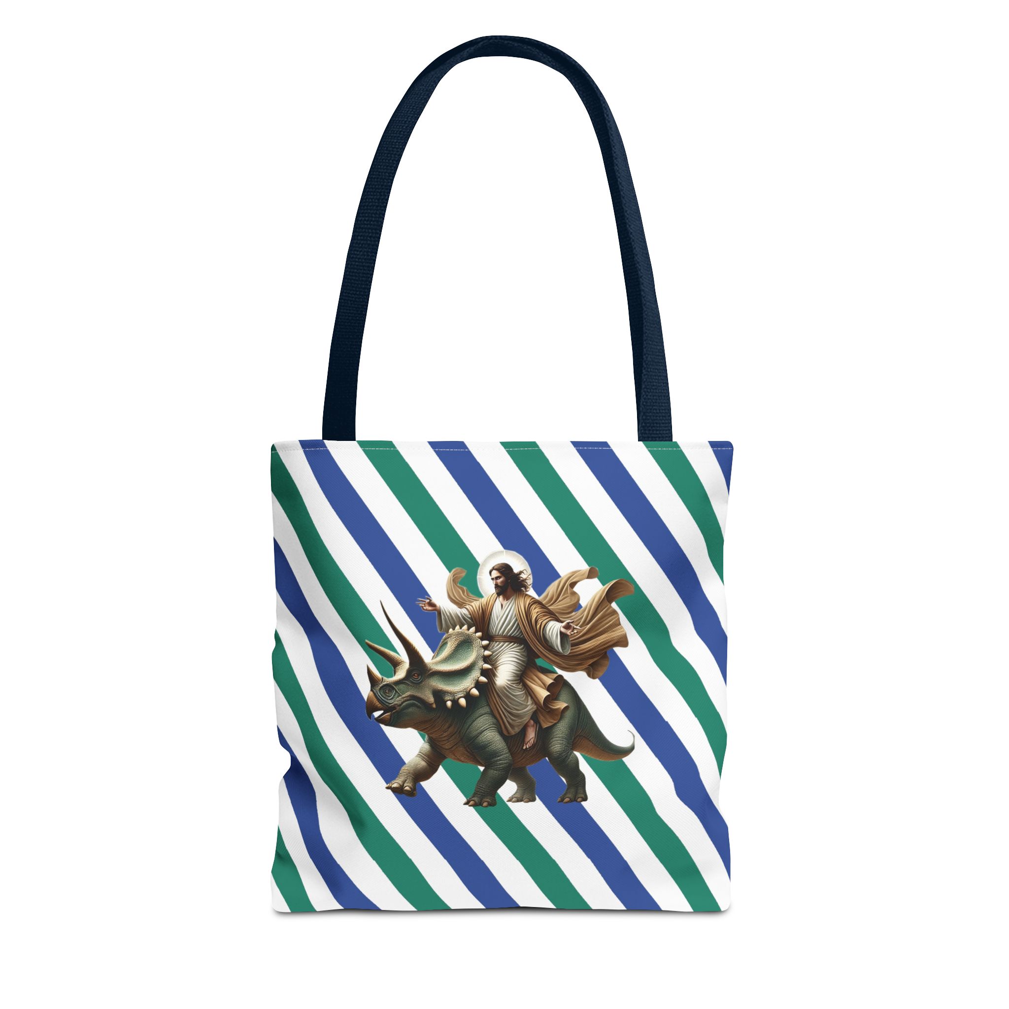 Fun canvas tote bag jurassic boho tote bag Jesus riding triceratops shoulder bag satiric purse religious design sarcastic cute tote bag – Image 25