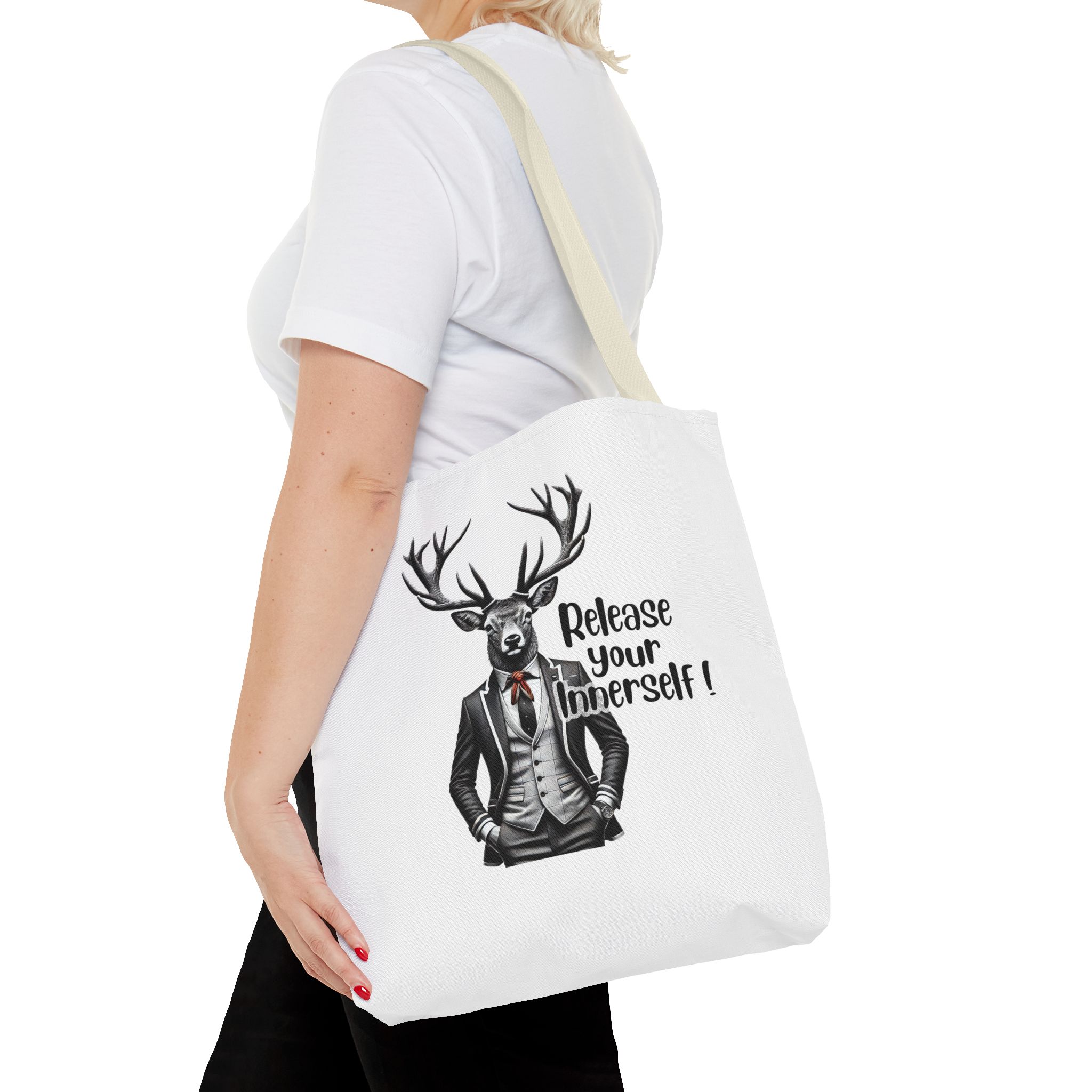 Canvas tote bag Motivational funny tote bag cool vintage bag deer design cute tote bag for self confidence shoulder bag – Image 22