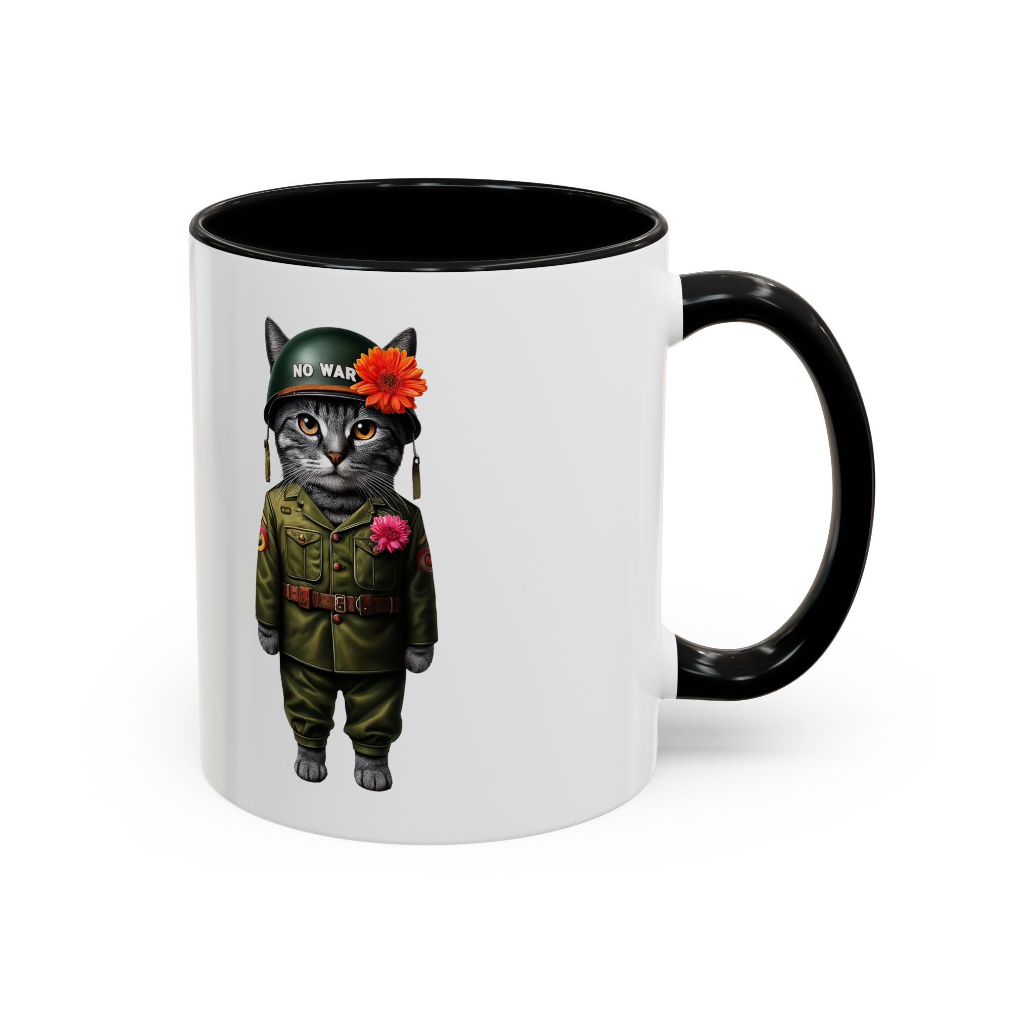 Coffee Mug Peace & Love funny cup tea cat lover office mug unique boho accessory pet gift for her kitten design - Image 2