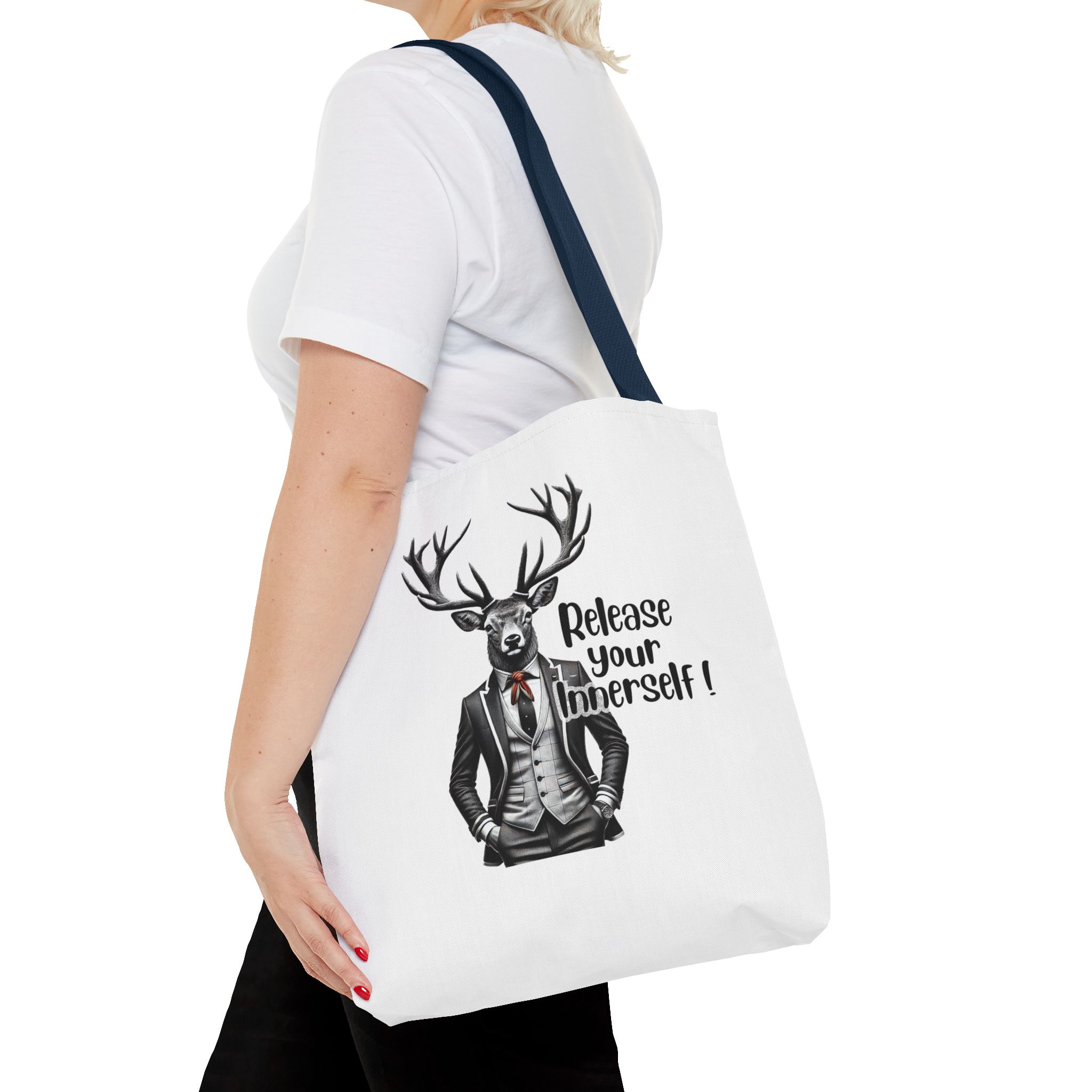 Canvas tote bag Motivational funny tote bag cool vintage bag deer design cute tote bag for self confidence shoulder bag – Image 28