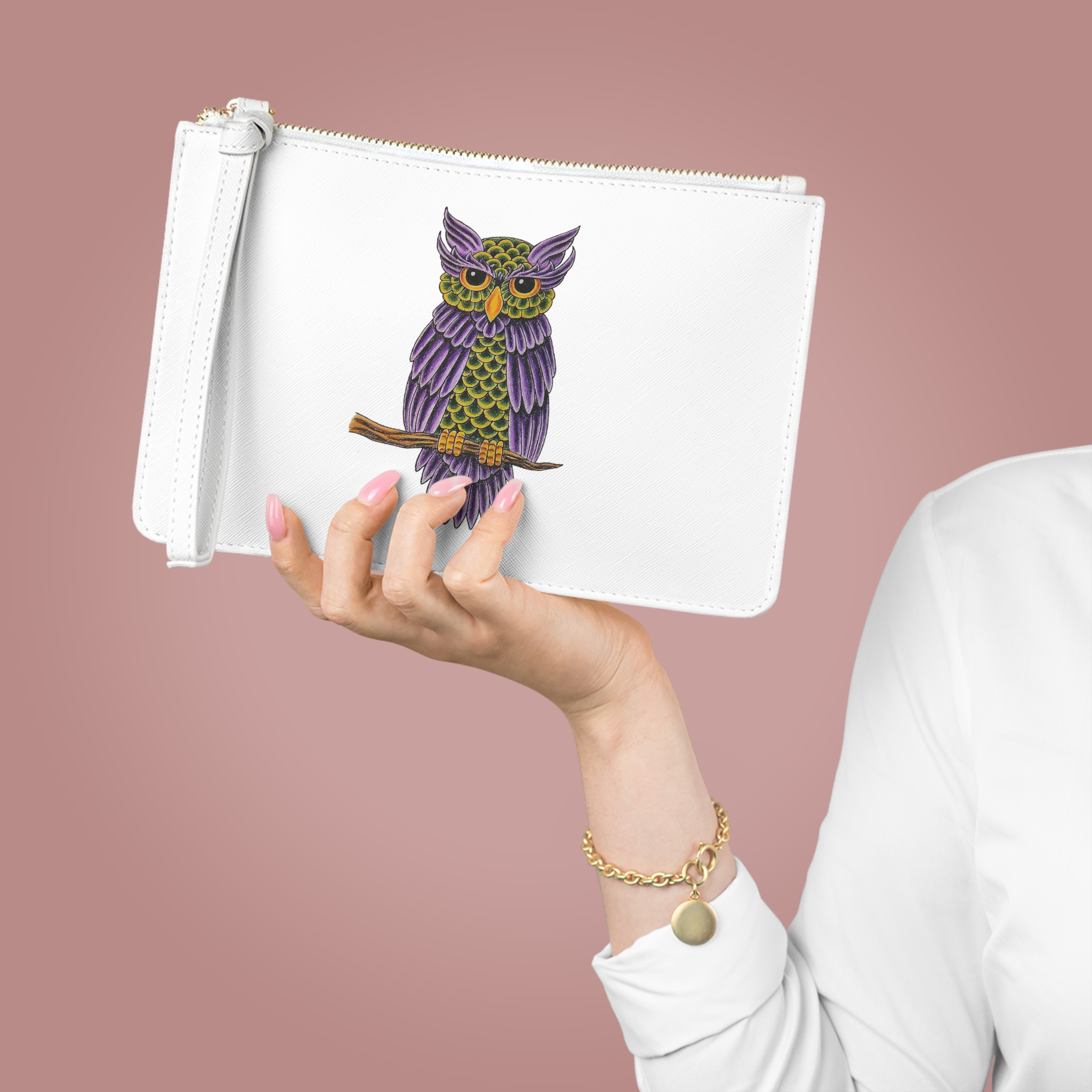 Clutch bag Wearable Surrealism evening bag Limited Edition purse owl with Artists Dreamy Drawing