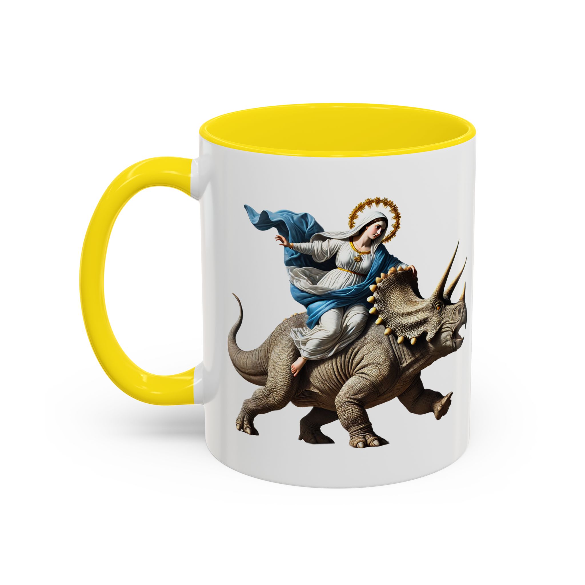 Sarcastic Coffee mug jurassic Virgin mary riding triceratops funny office mug boho gift tea cup cute accessory – Image 50