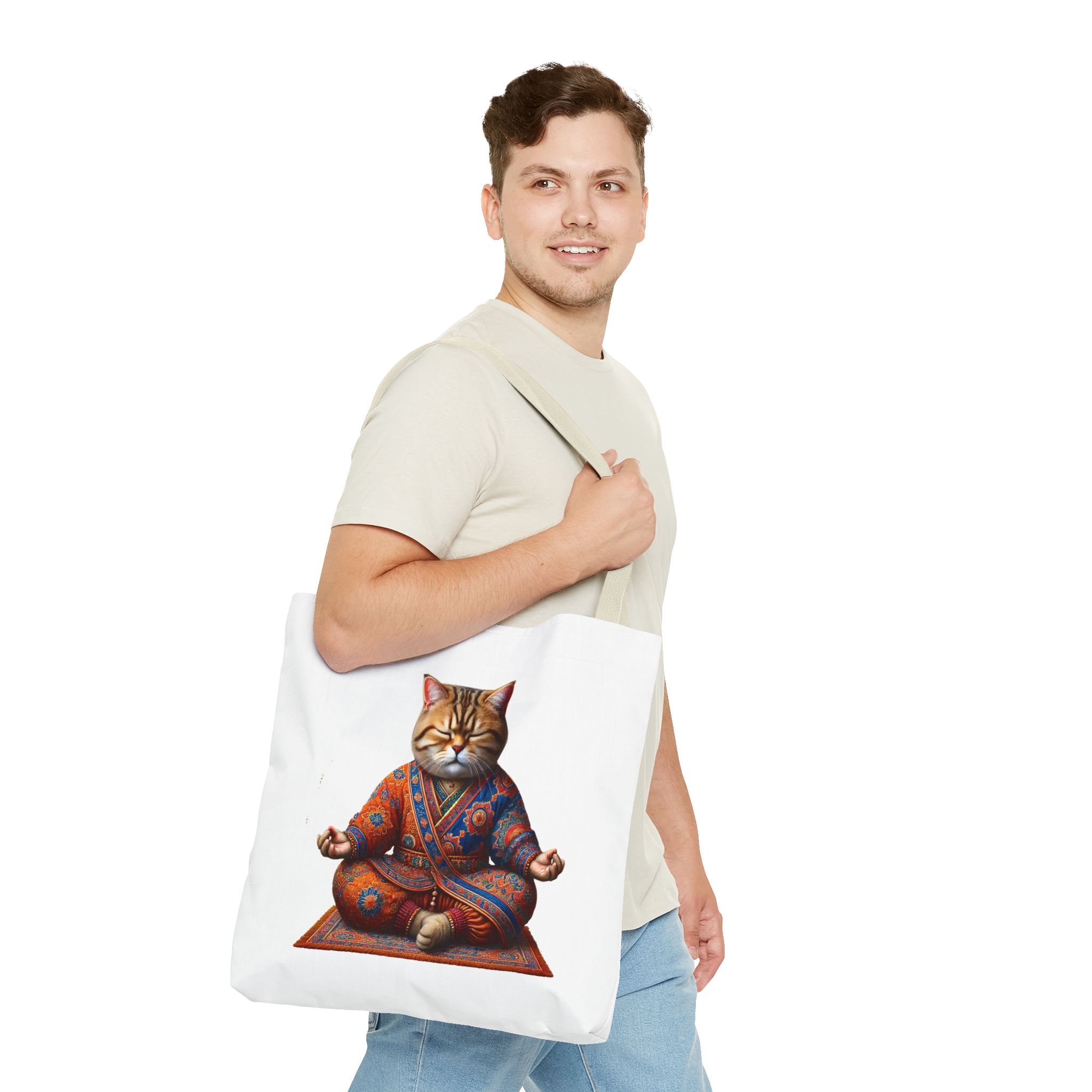 Canvas Tote bag Cat meditation handbag yoga bag vintage buddha mindfulness purse – Image 24