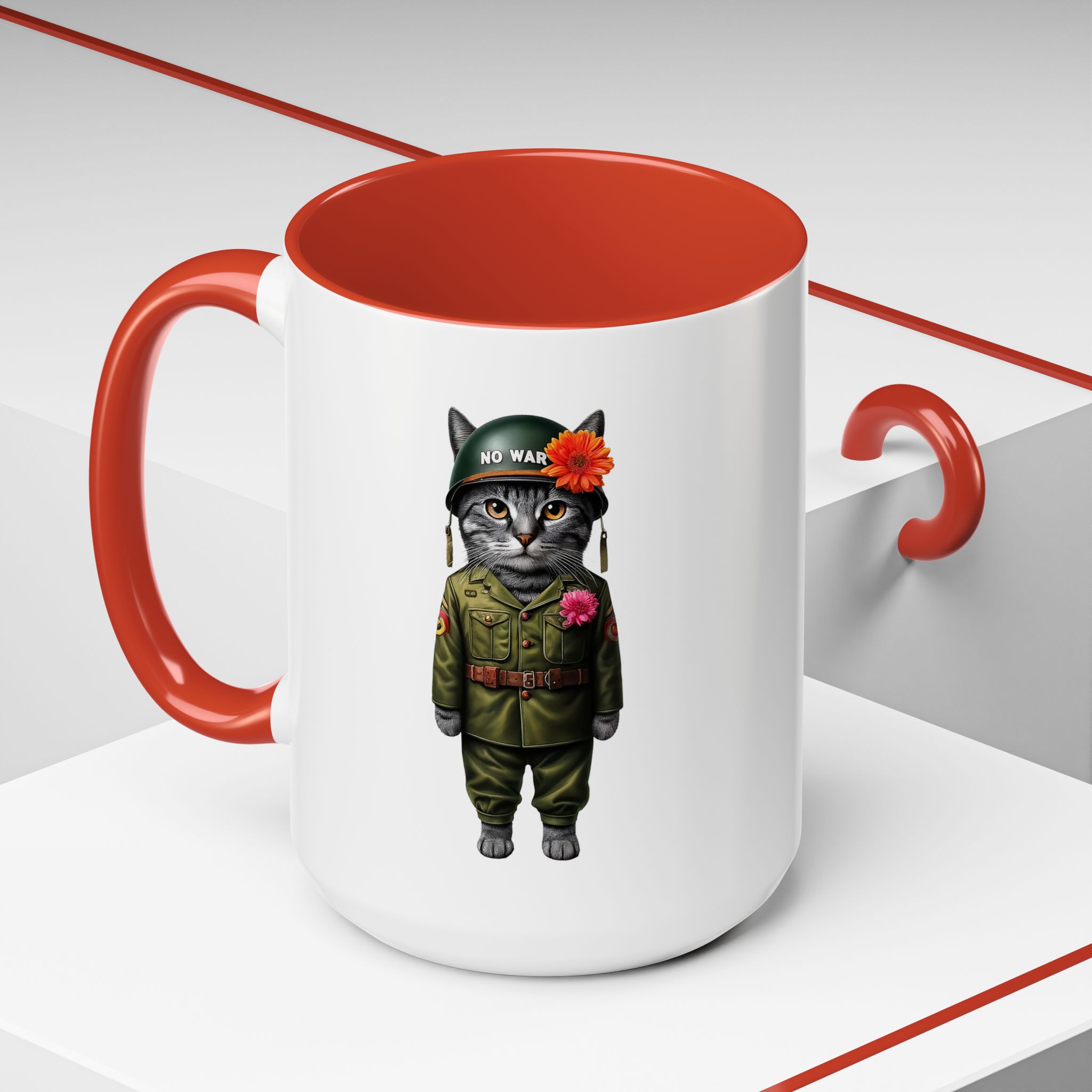 Coffee Mug Peace & Love funny cup tea cat lover office mug unique boho accessory pet gift for her kitten design - Image 32