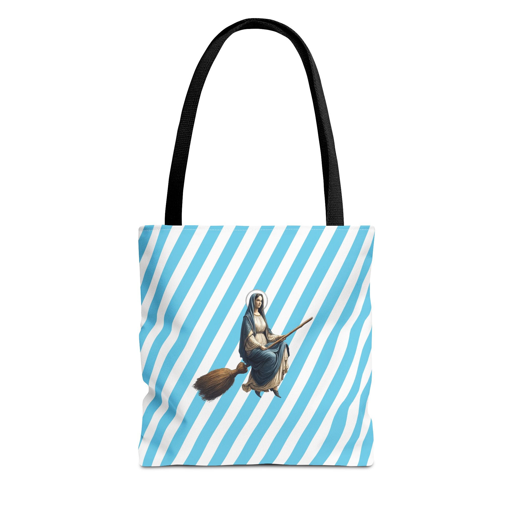 Satiric tote bag Virgin Mary witch broom cute tote bag religious shoulder bag sarcastic premium purse unusual