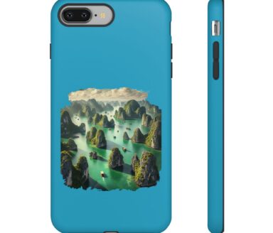 Blue Phone Case with Scenic Landscape Design