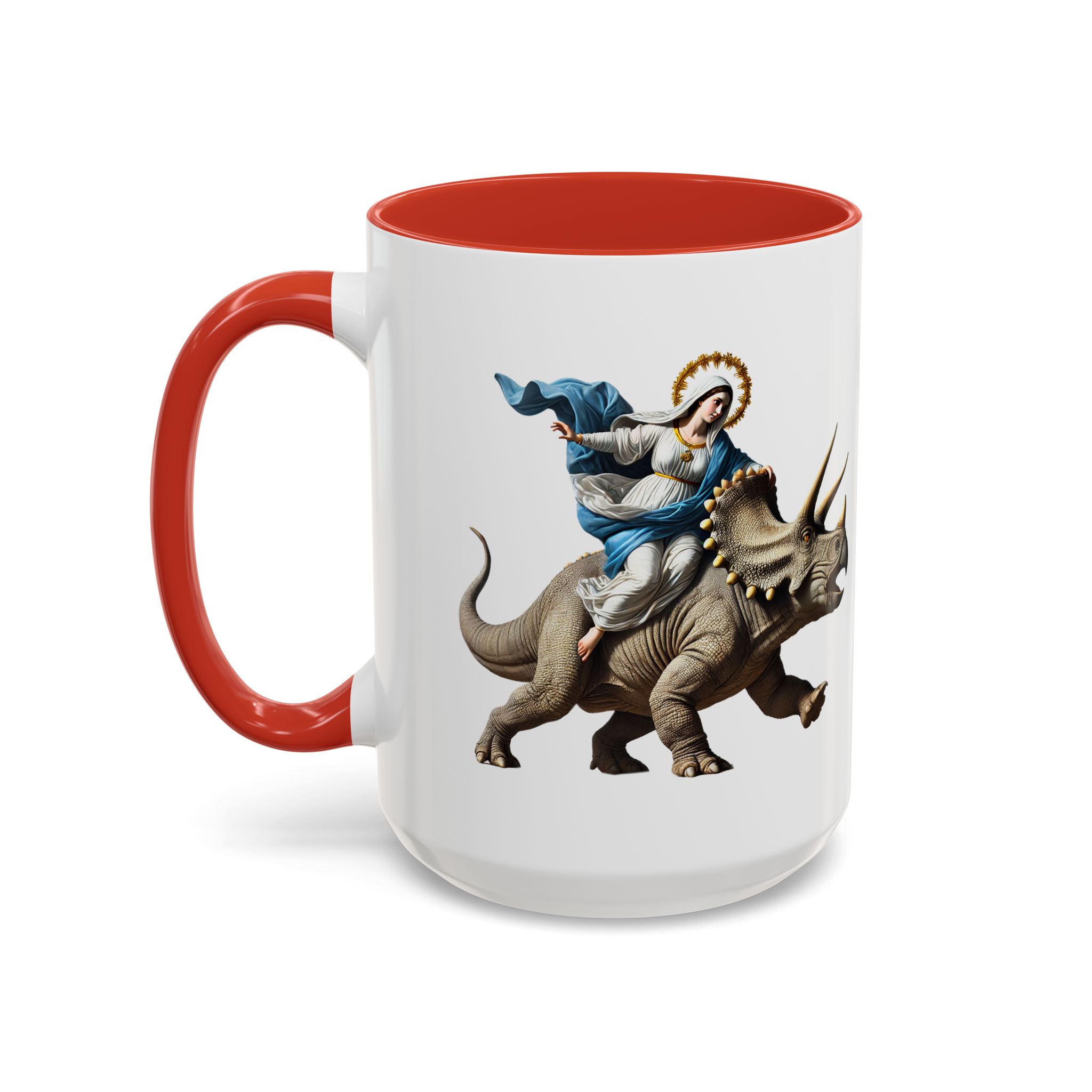 Sarcastic Coffee mug jurassic Virgin mary riding triceratops funny office mug boho gift tea cup cute accessory – Image 34