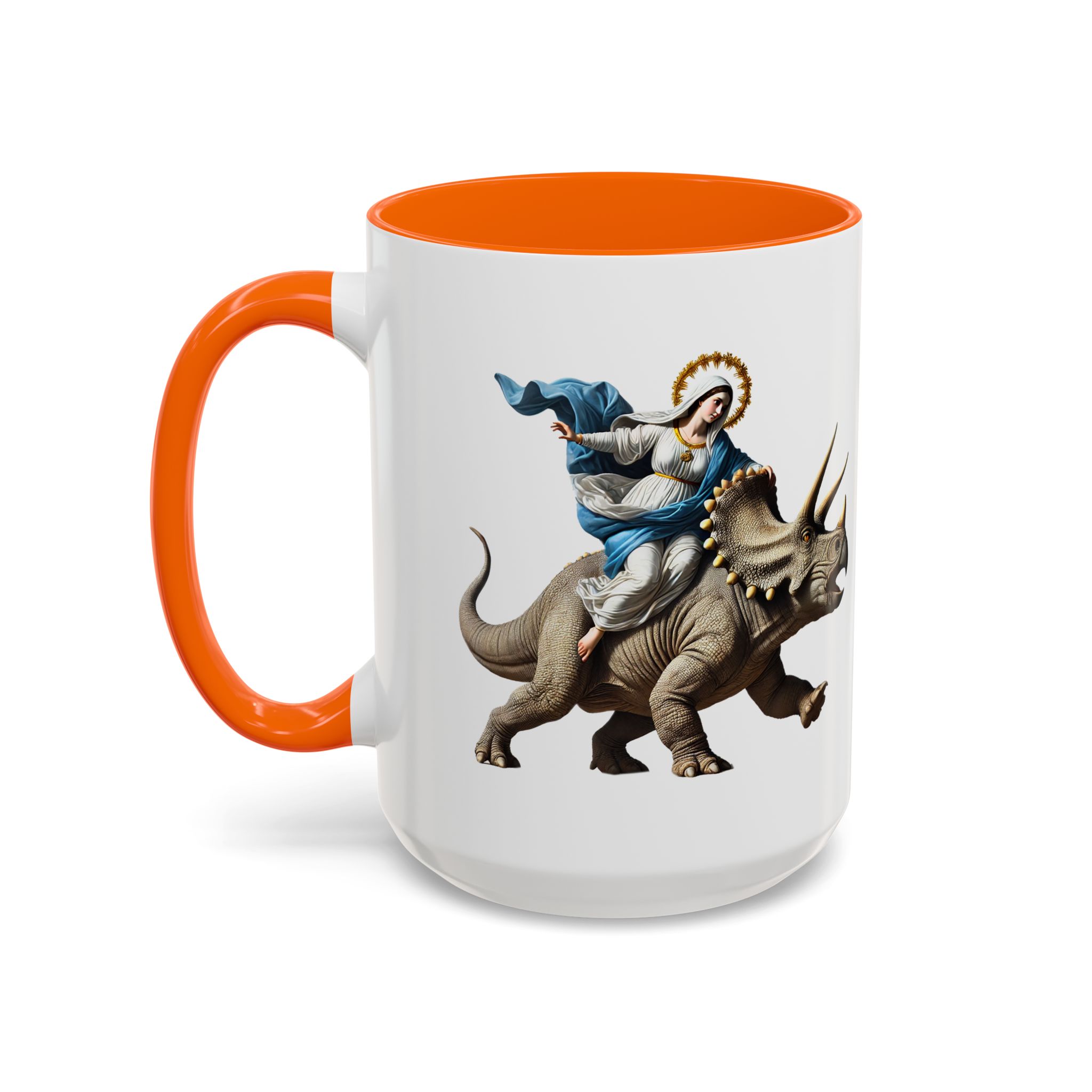 Sarcastic Coffee mug jurassic Virgin mary riding triceratops funny office mug boho gift tea cup cute accessory – Image 54