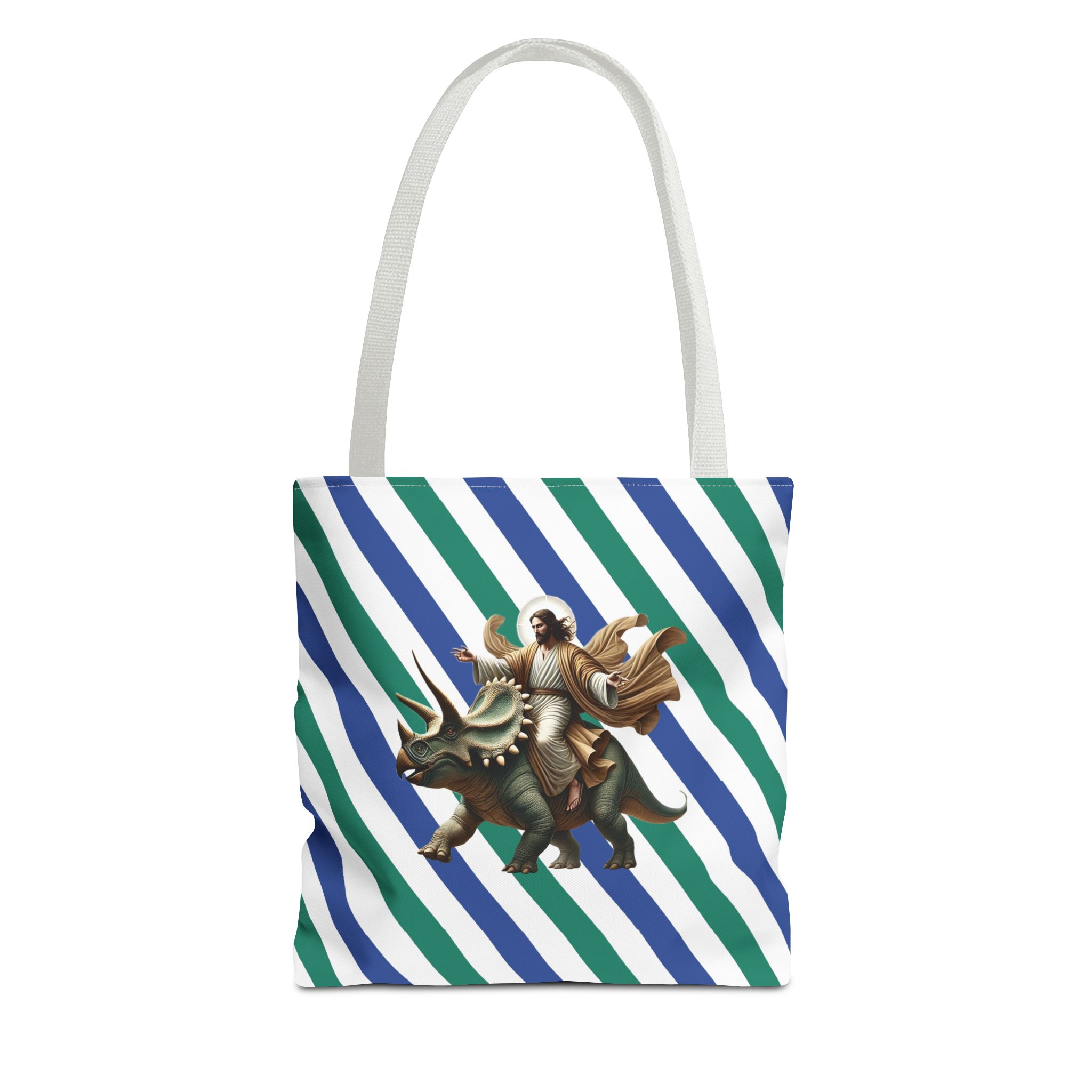 Fun canvas tote bag jurassic boho tote bag Jesus riding triceratops shoulder bag satiric purse religious design sarcastic cute tote bag – Image 13