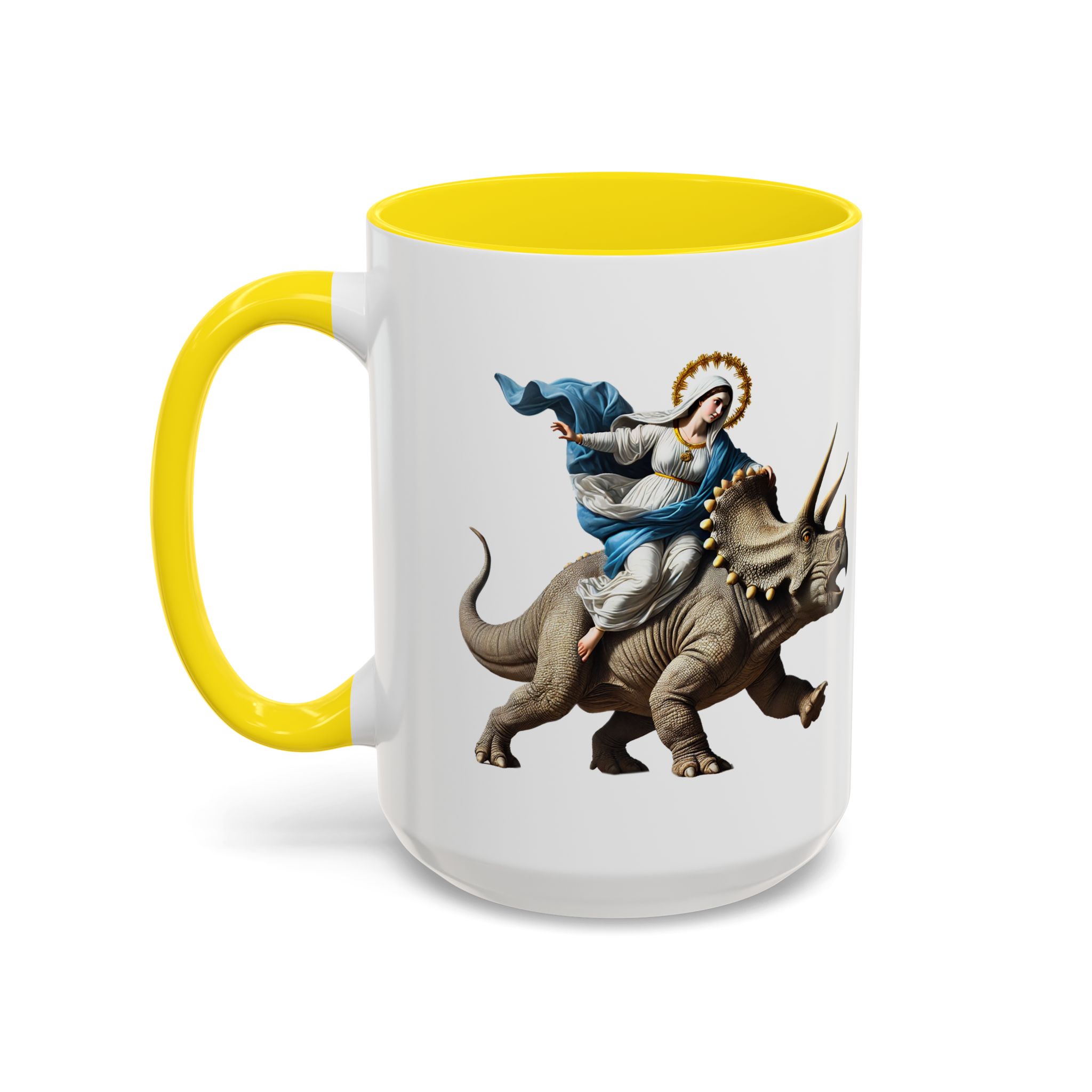 Sarcastic Coffee mug jurassic Virgin mary riding triceratops funny office mug boho gift tea cup cute accessory – Image 62