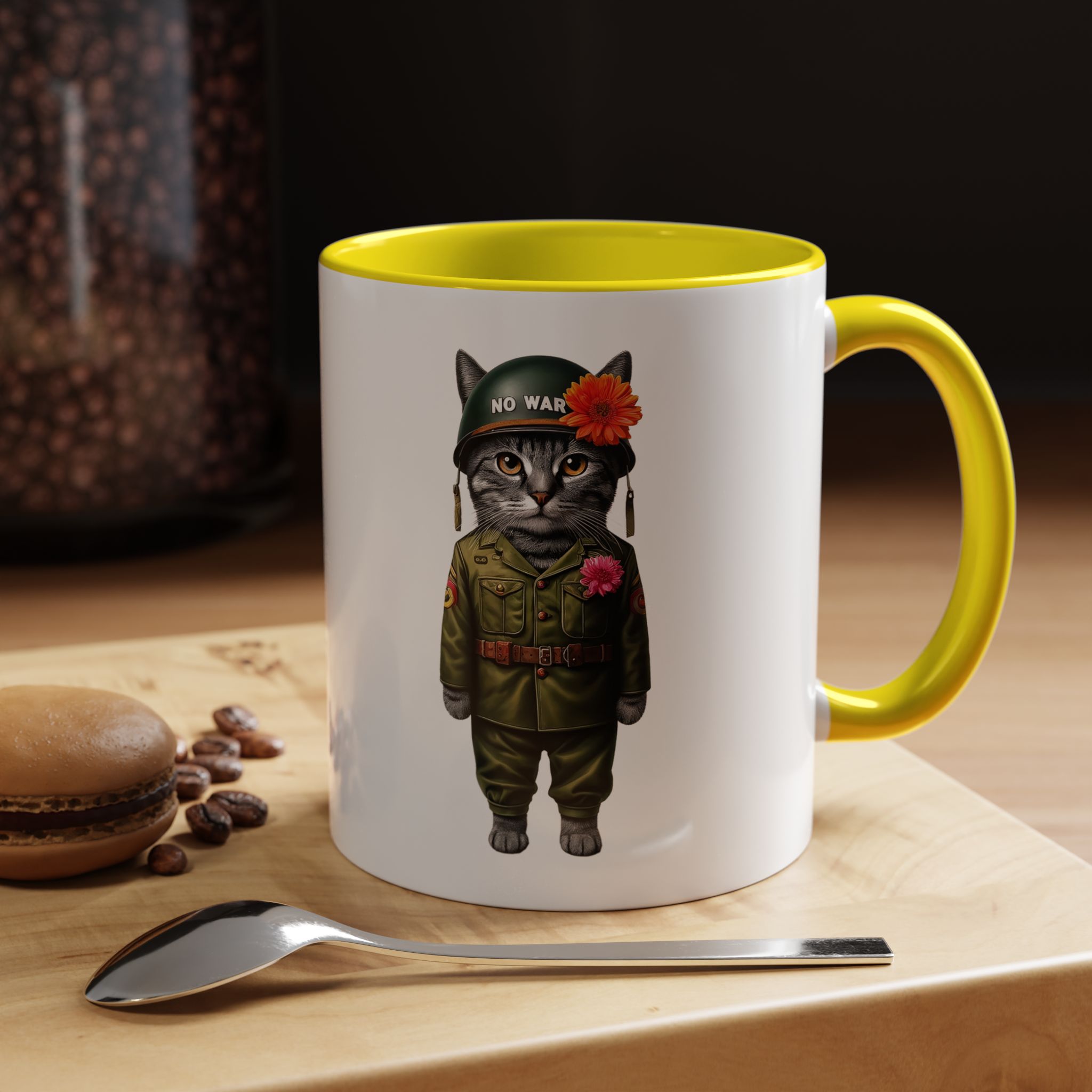 Coffee Mug Peace & Love funny cup tea cat lover office mug unique boho accessory pet gift for her kitten design - Image 51