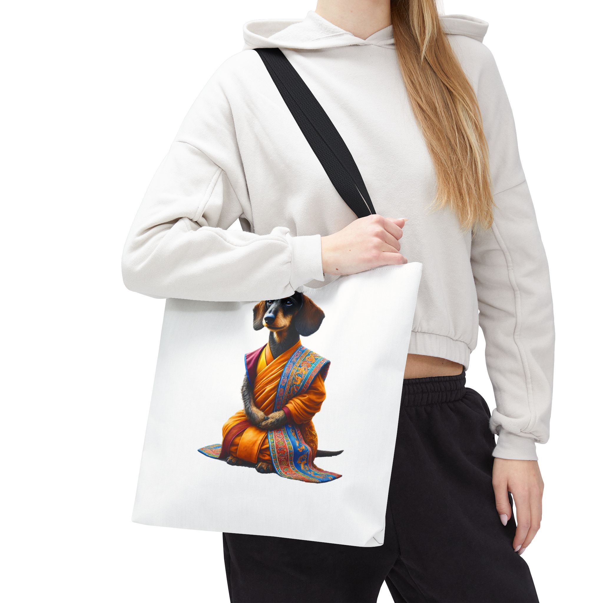 Meditation canvas tote bag Dog cute tote bag mindfulness design Dog funny gift colourful shoulder bag puppy purse – Image 4