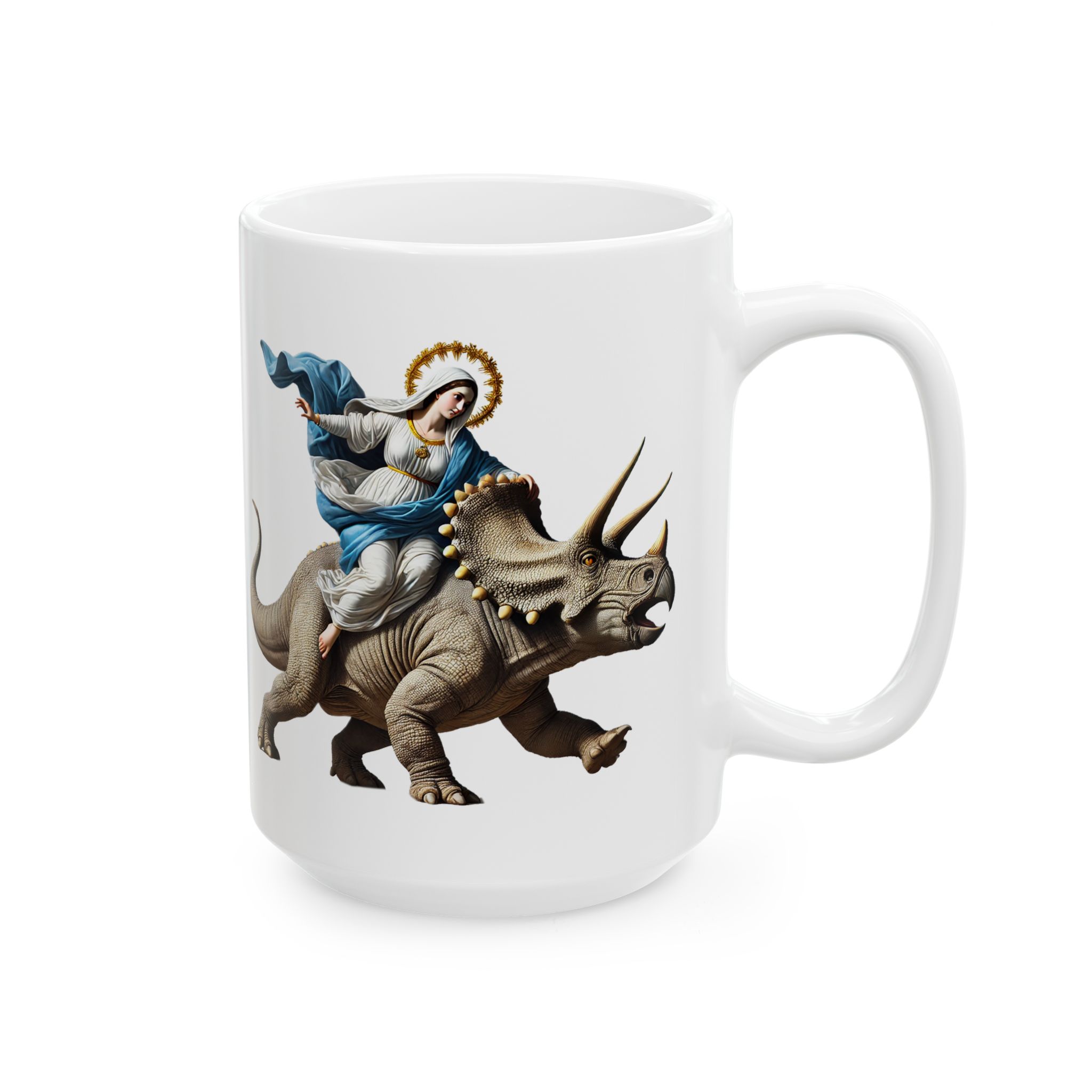 Sarcastic Coffee mug jurassic Virgin mary riding triceratops funny office mug boho gift tea cup cute accessory - Image 4