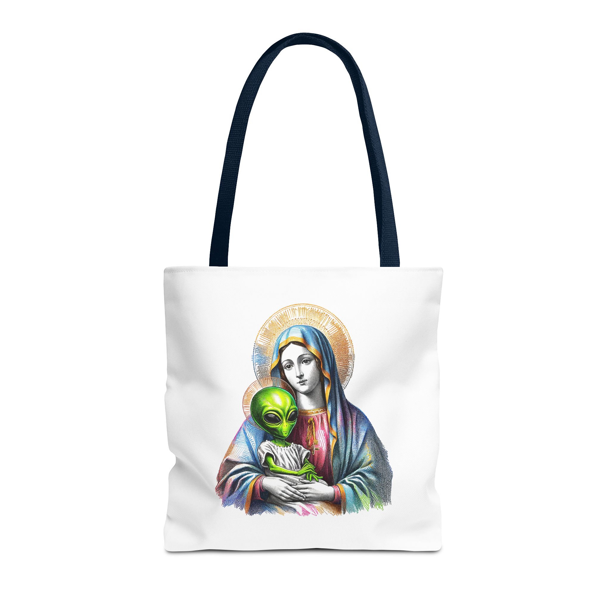 Satiric cute tote bag Boho shoulder bag Alien virgin mary retro shoulder bag fun gift religious design purse unique handbag – Image 27