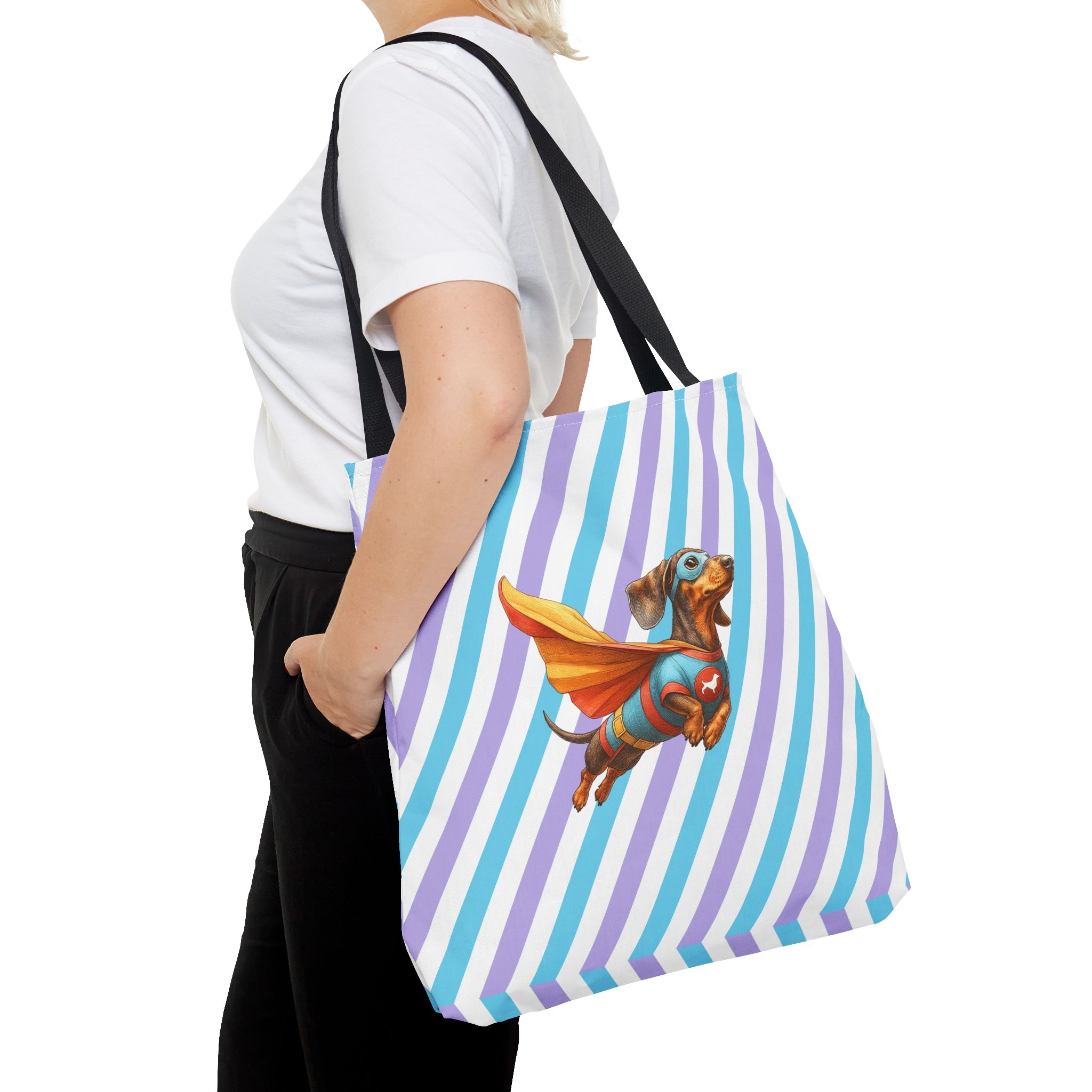 Fun Dachshund canva tote bag superhero Dog cute tote bag pet lover shoulder bag ethical cotton - Image 6