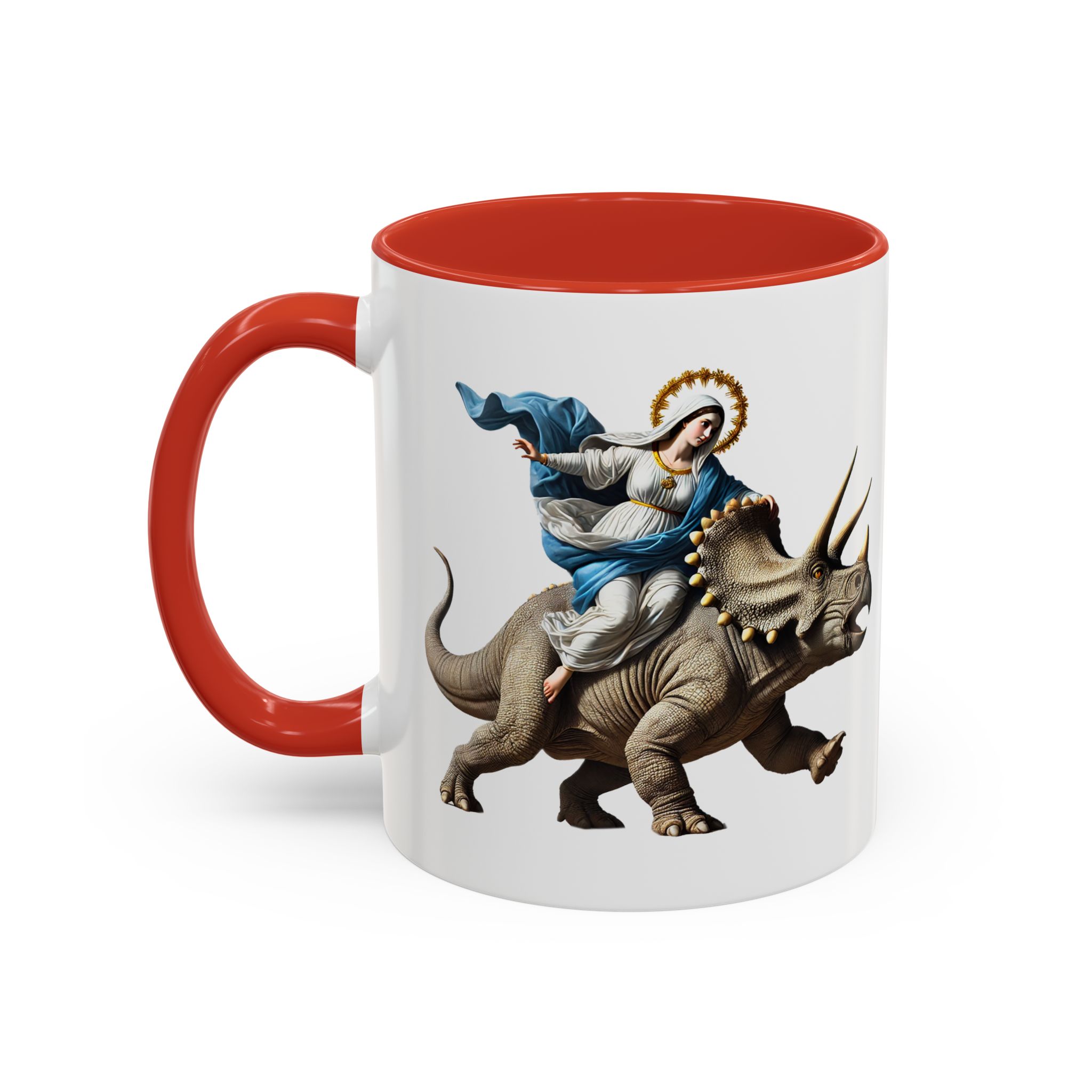 Sarcastic Coffee mug jurassic Virgin mary riding triceratops funny office mug boho gift tea cup cute accessory – Image 18