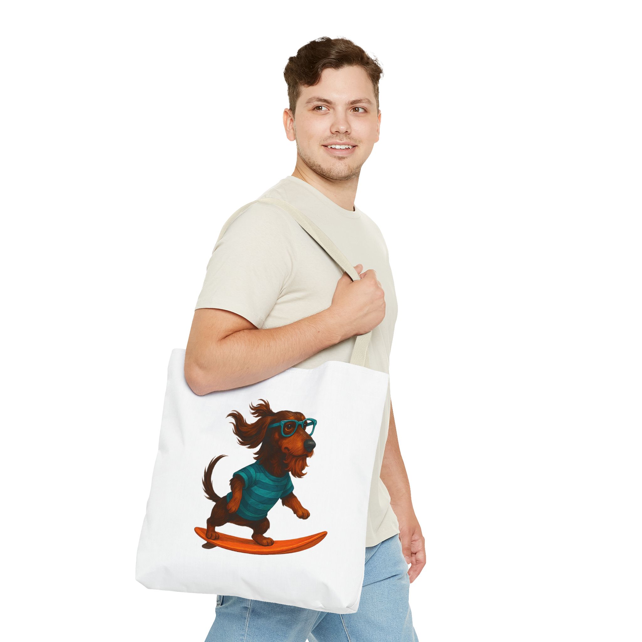 Cool canvas tote bag Dog Surfer tote bag dachshund lover gift shoulder bag surf handbag – Image 24