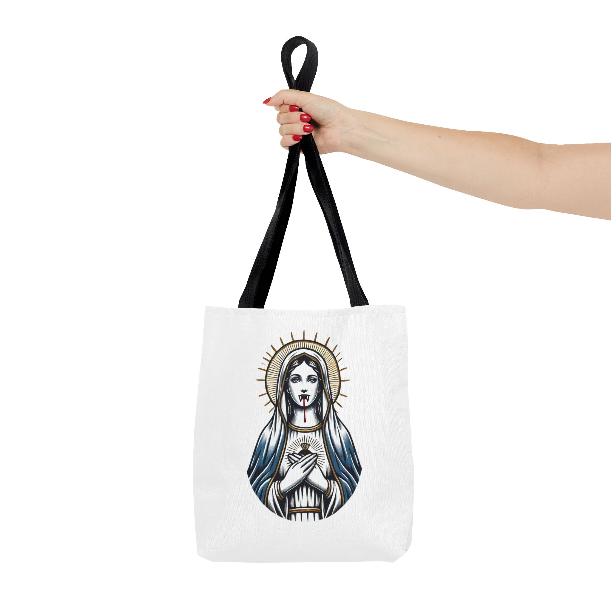 Ironic tote bag vampire Funny Bag virgin mary Canvas Tote bag religious sarcastic clothing gift satirical print cool Handbag purse bag – Image 2
