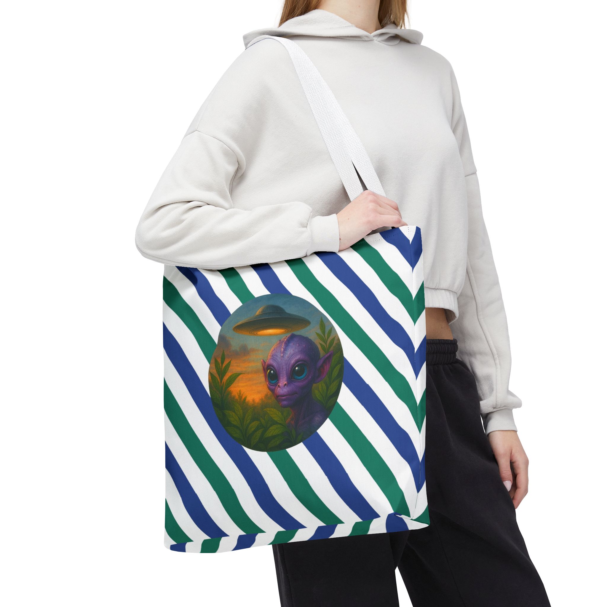 Alien shopping tote bag alien extraterrestrial whale fantasy funny retro cosmic vintage tote - Image 18