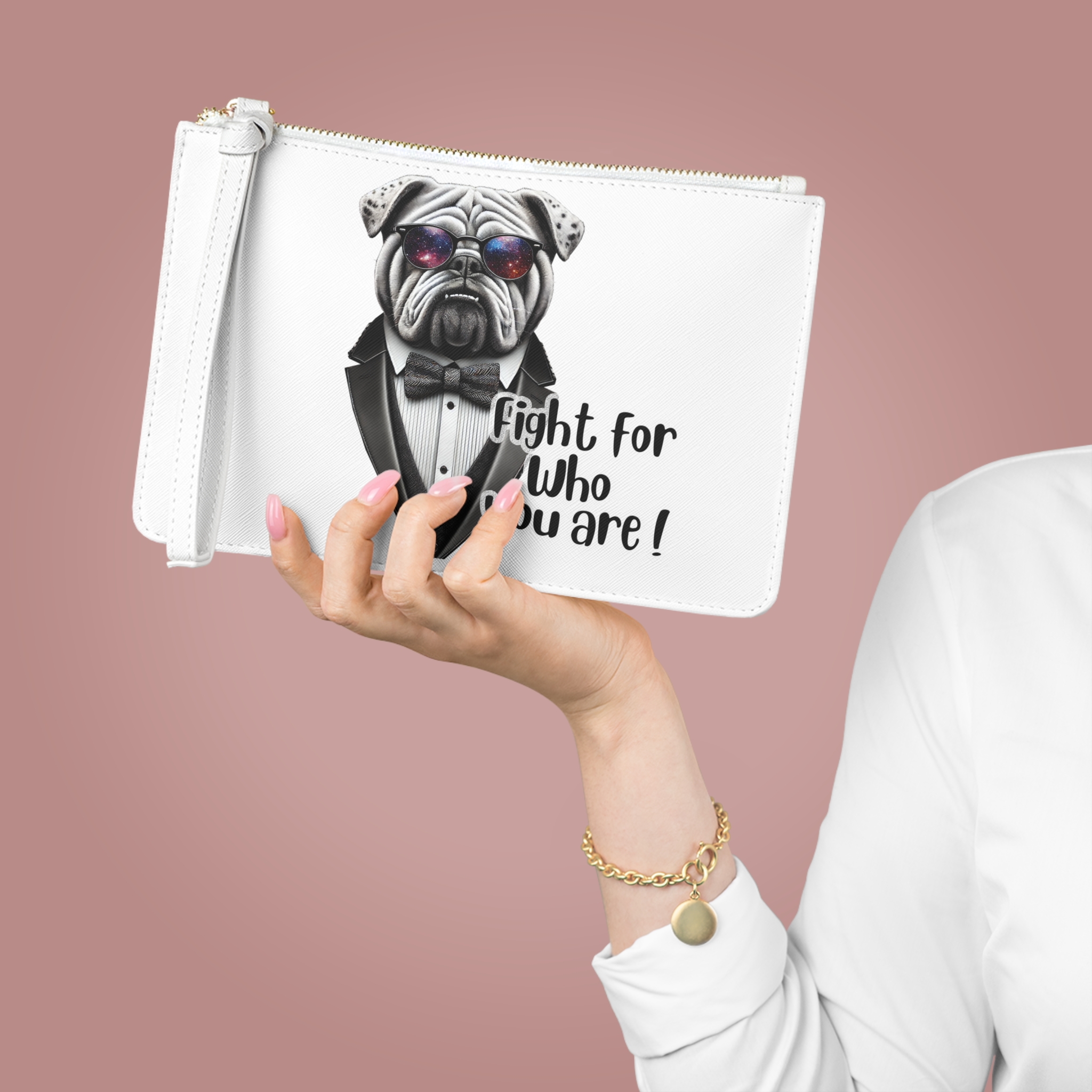 Clutch bag Vintage bag Motivational evening bag Bull dog design funny clutch bag for self confidence purse