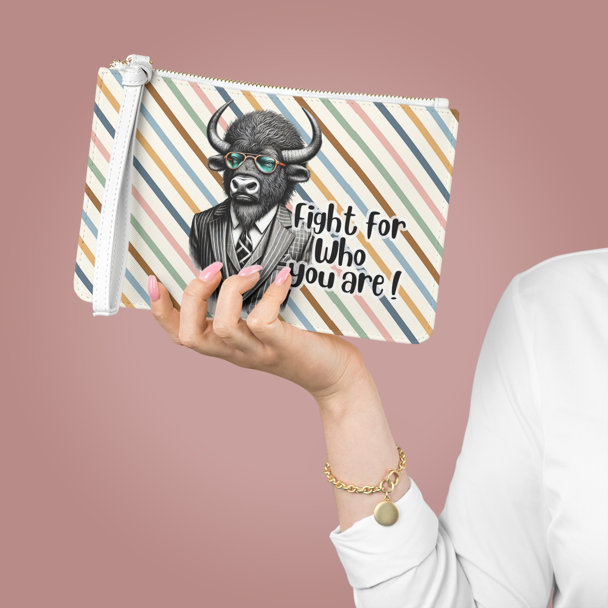 Clutch bag Vintage bag Motivational funny clutch bag Bison design evening bag for self confidence purse