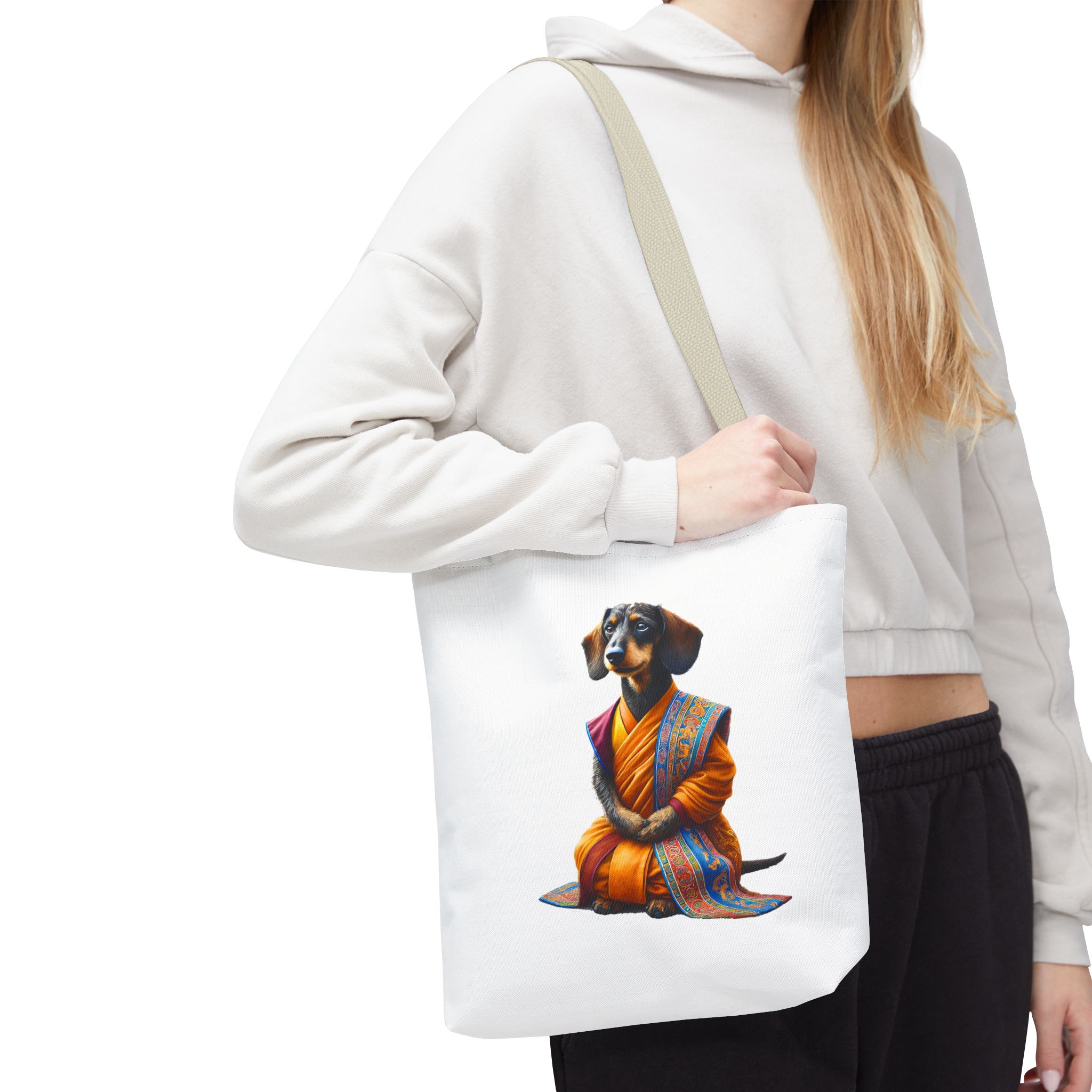 Meditation canvas tote bag Dog cute tote bag mindfulness design Dog funny gift colourful shoulder bag puppy purse – Image 20