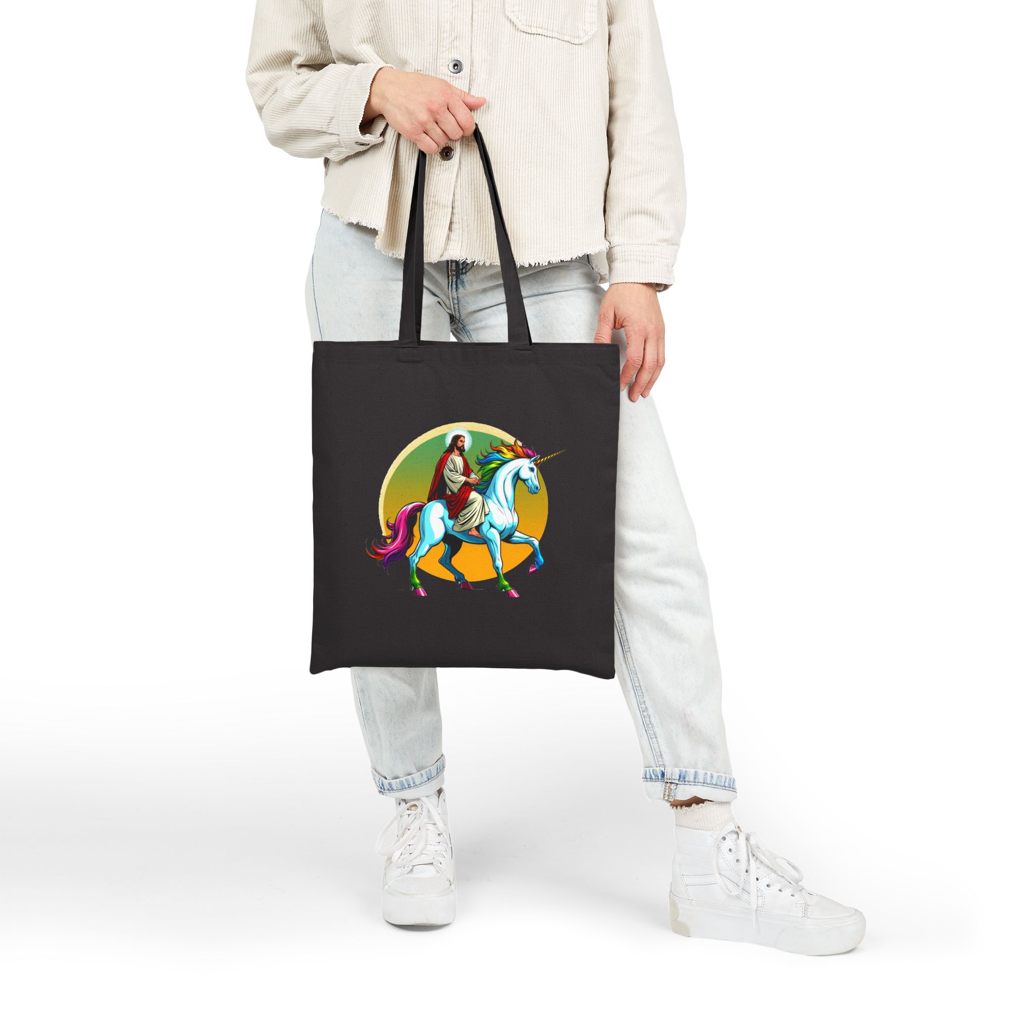 Satiric cute tote bag Jesus Unicorn canvas tote bag unicorn rider boho tote bag christ design religious sarcastic handbag unusual purse - Imagen 8
