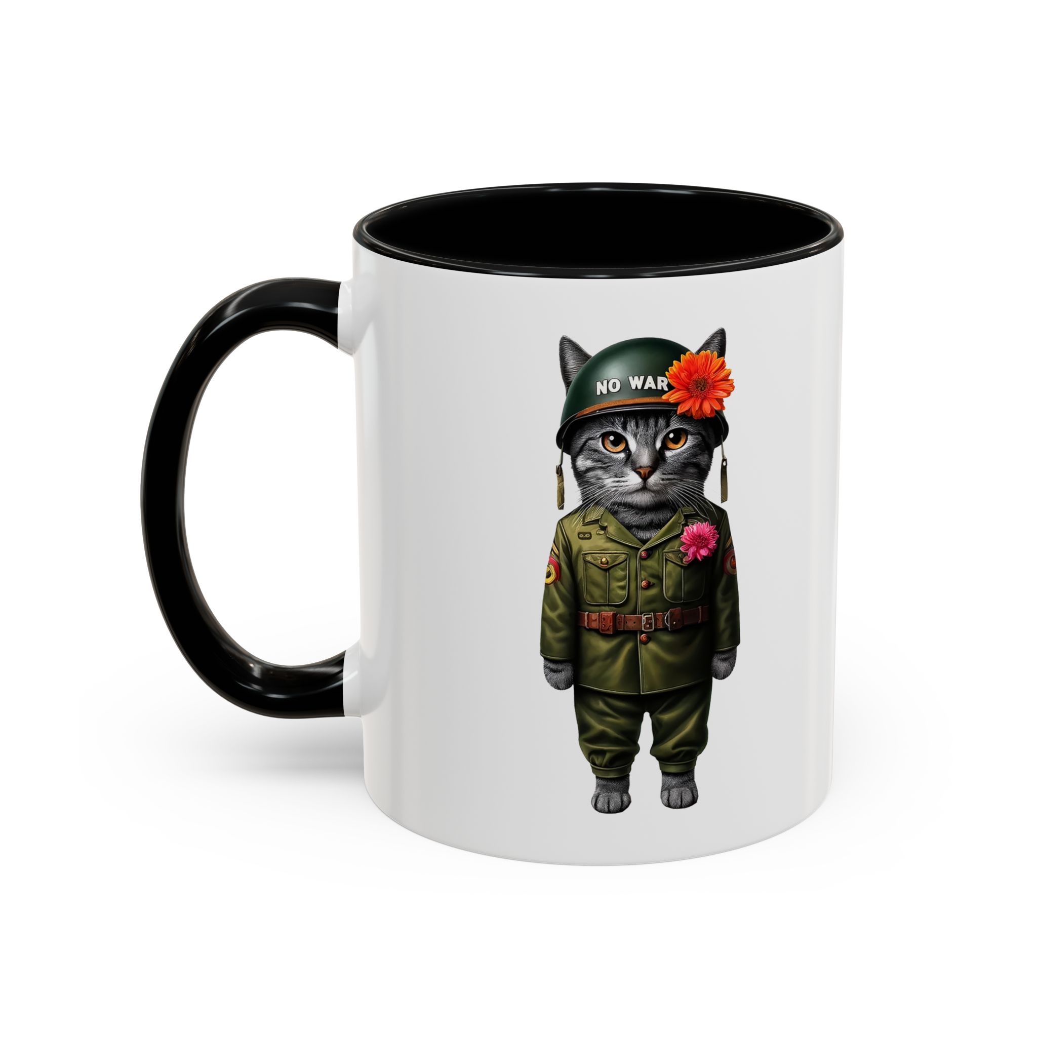 Coffee Mug Peace & Love funny cup tea cat lover office mug unique boho accessory pet gift for her kitten design