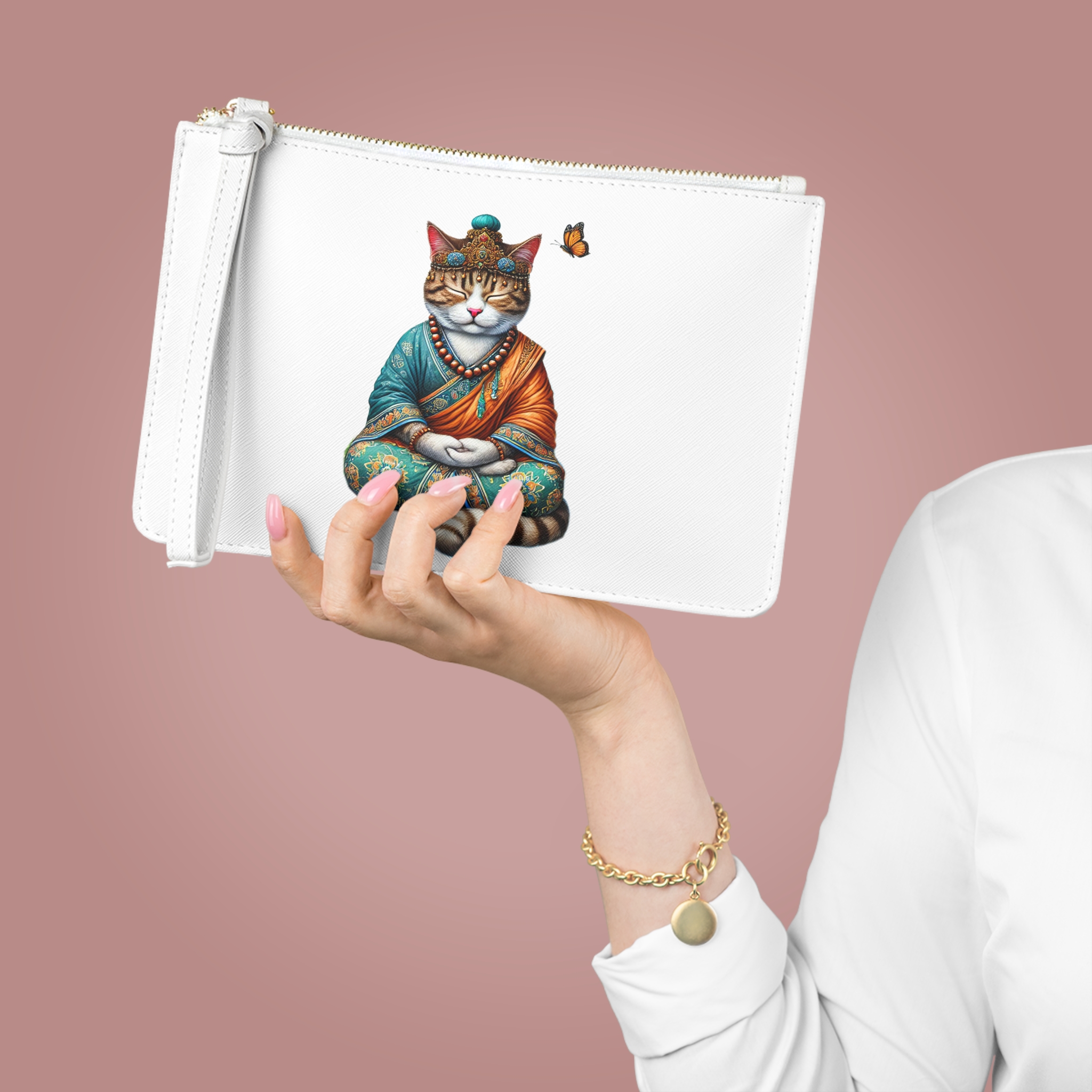 Graphic clutch bag Cat meditation vintage bag yoga handbag buddha mindfulness evening bag