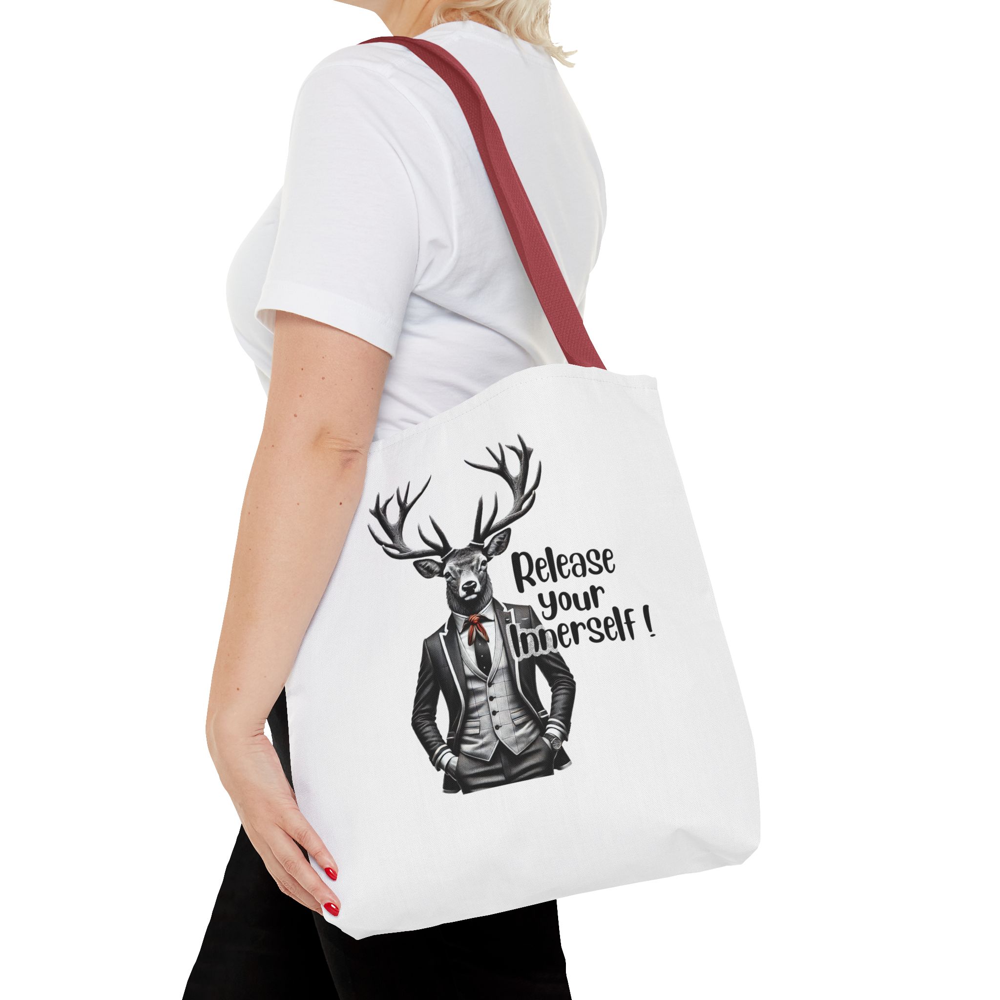 Canvas tote bag Motivational funny tote bag cool vintage bag deer design cute tote bag for self confidence shoulder bag – Image 10