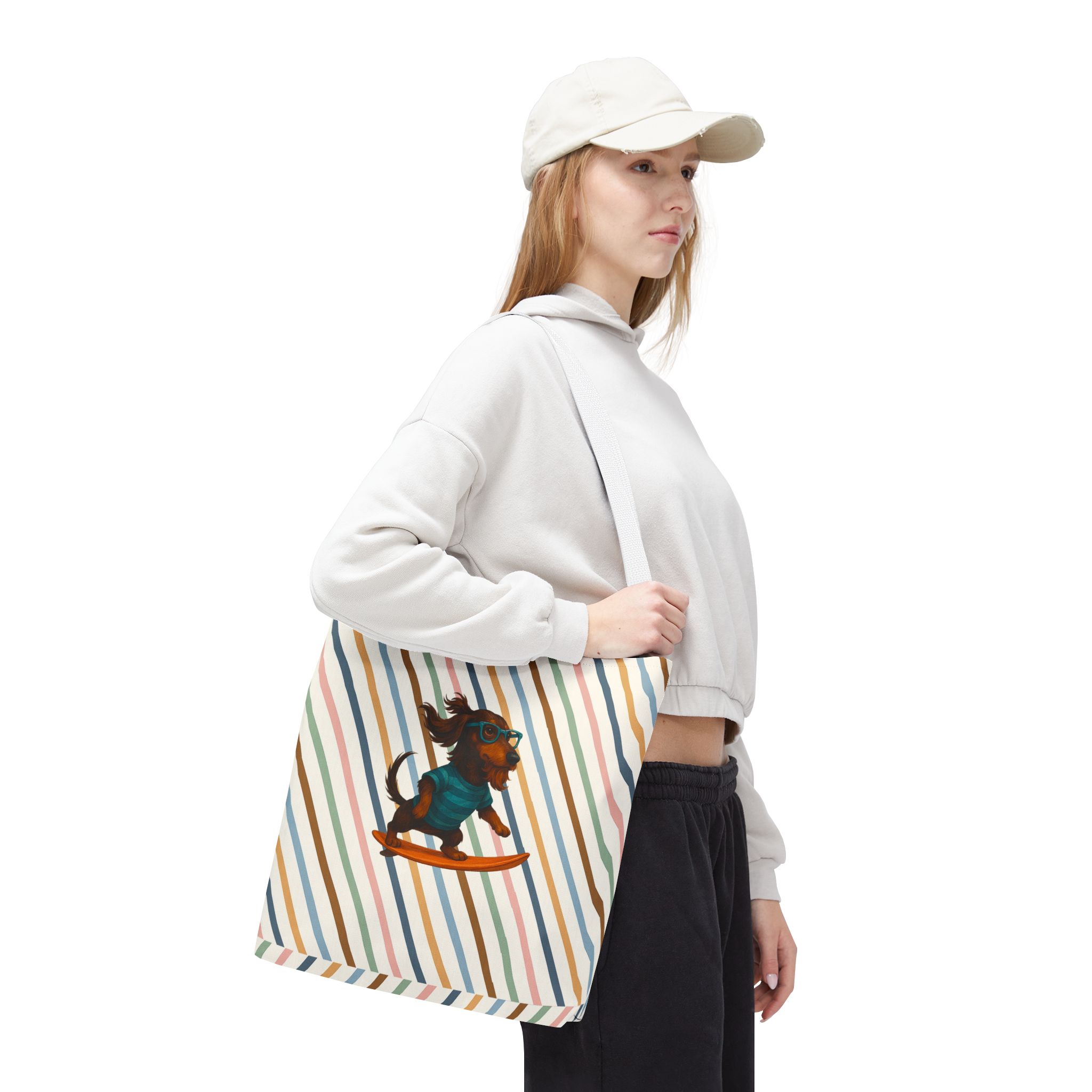 Cool canvas tote bag Dog Surfer tote bag dachshund lover gift shoulder bag surf handbag – Image 16